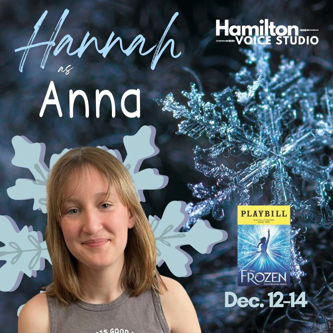 I'm so excited for Hannah who has been cast as Anna in her high school's production of Frozen! I can't wait to see her take the stage in December. She is such a hard worker in the studio and has grown into a talented and adaptable singer! Hannah is a