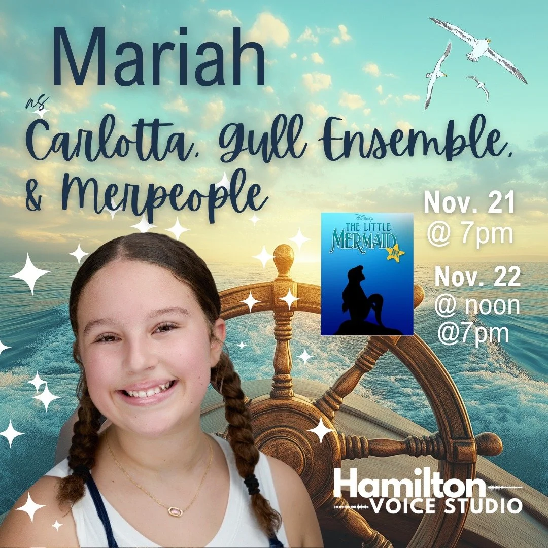 I'm so excited to see Mariah take the stage this weekend as Carlotta (and many other roles). Mariah is so sharp and fun to work with! It has been a blast to watch her discover her voice more and more and master musicianship. She always comes into les