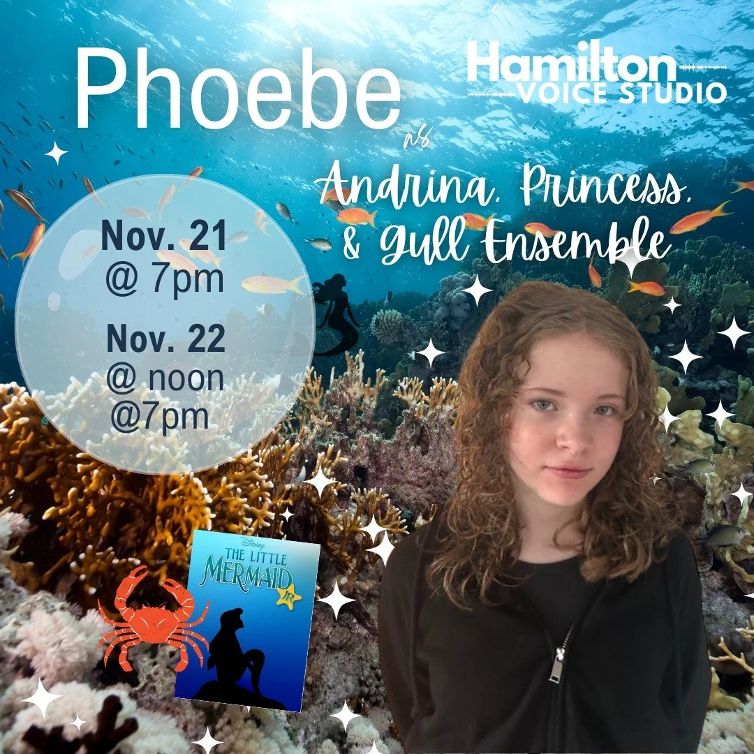 I'm so excited to share that Phoebe will be performing this weekend in her middle school's production of The Little Mermaid Jr! Phoebe is a calm, steady, joyful presence in the studio. She has such a lovely singing voice, so I love to see her share h