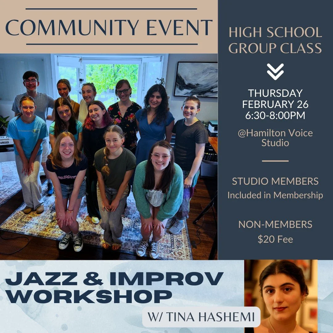 Join us this week for a community group class open to all high schoolers interested in singing! No experience required. We're so excited to have jazz singer Tina Hashemi join us again for a jazz and improv workshop.

Come ready to sing as a group and