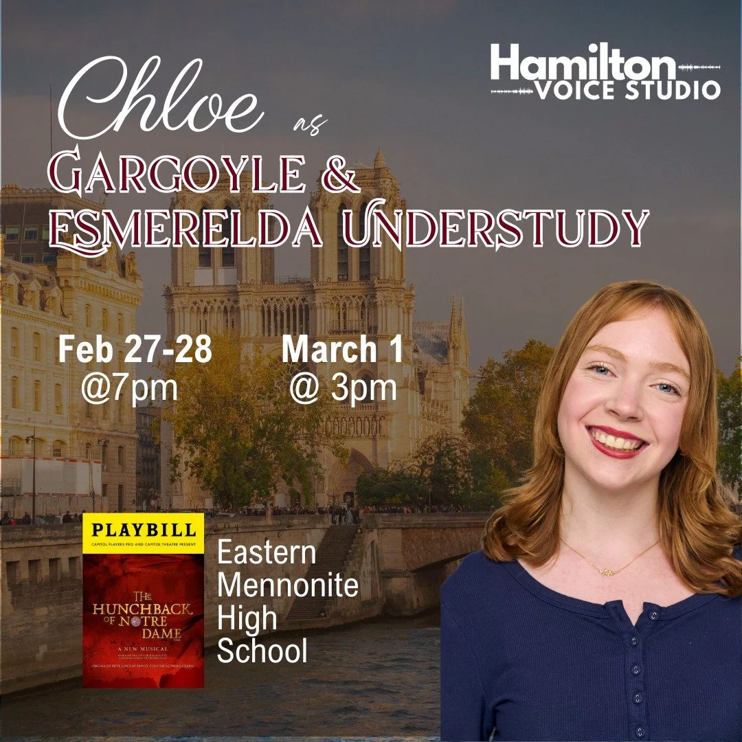 I can't wait to see Chloe in Eastern Mennonite High School's production of Hunchback this weekend! Chloe works so hard and has grown so much (to be fair she's been with me since she was in 4th grade), it's always a joy to watch her take the stage. Yo