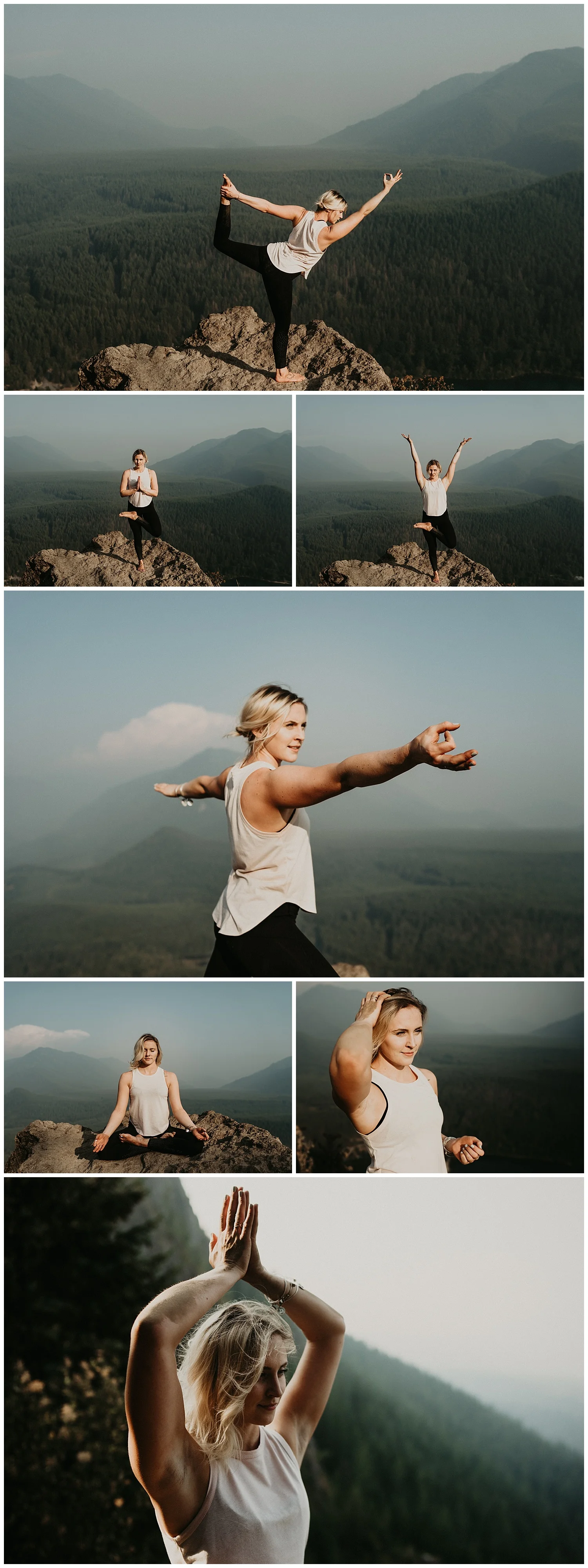 Seattle Yoga, vinyasa, sun salutations session on Rattlesnake Ridge in North Bend, Washington. Missy is a kids yoga instructor who is training in permaculture in Guatemala. 