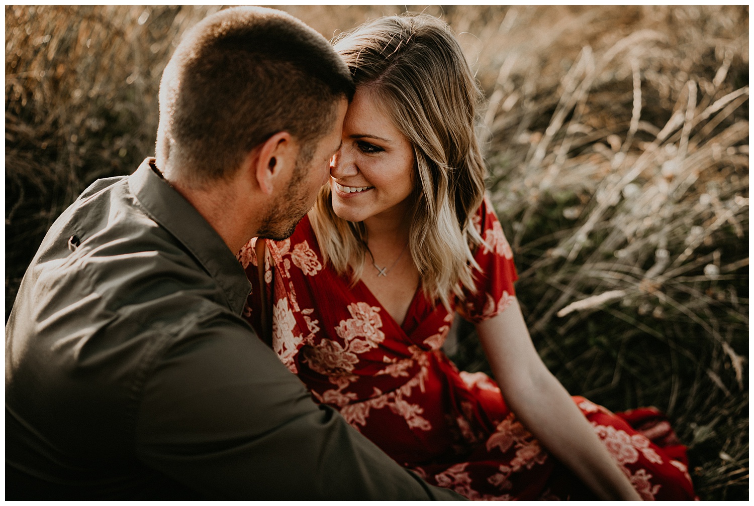 red dress engagement session