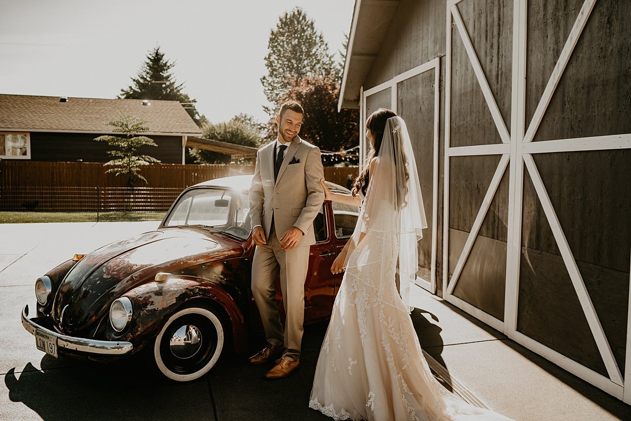  first look photo featuring vintage vw bug 