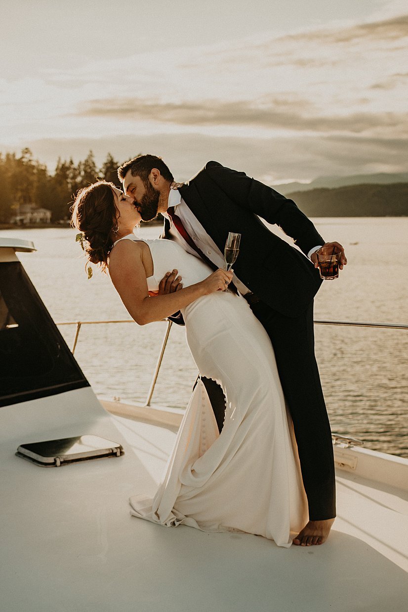  champagne on yacht wedding photo at alderbrook resort 