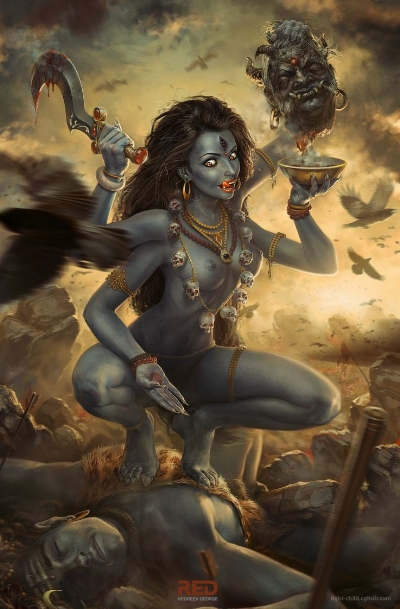 This modern artist has taken liberties. See that demon head she's holding? That should be your head.