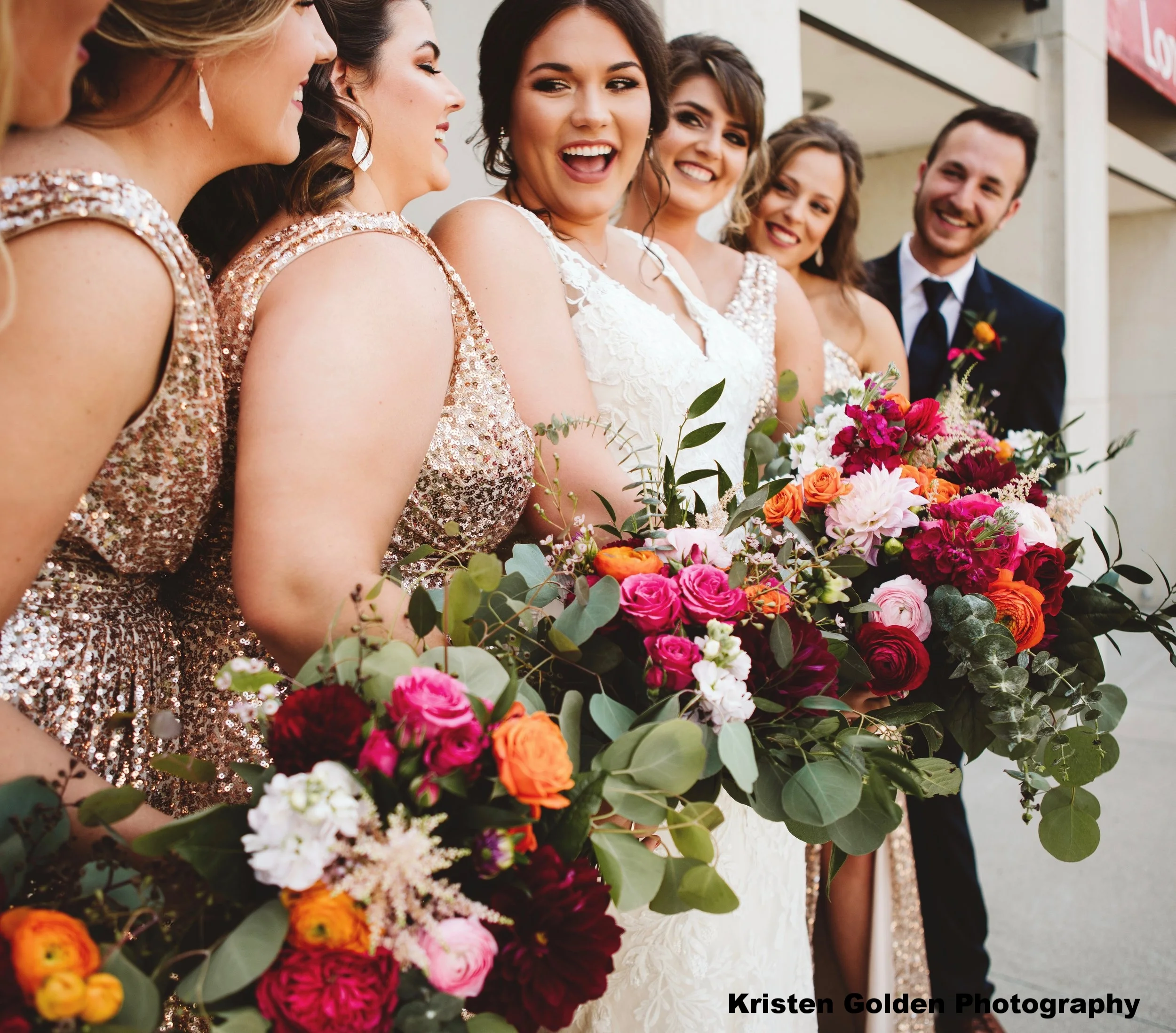 Magenta and orange bouquets