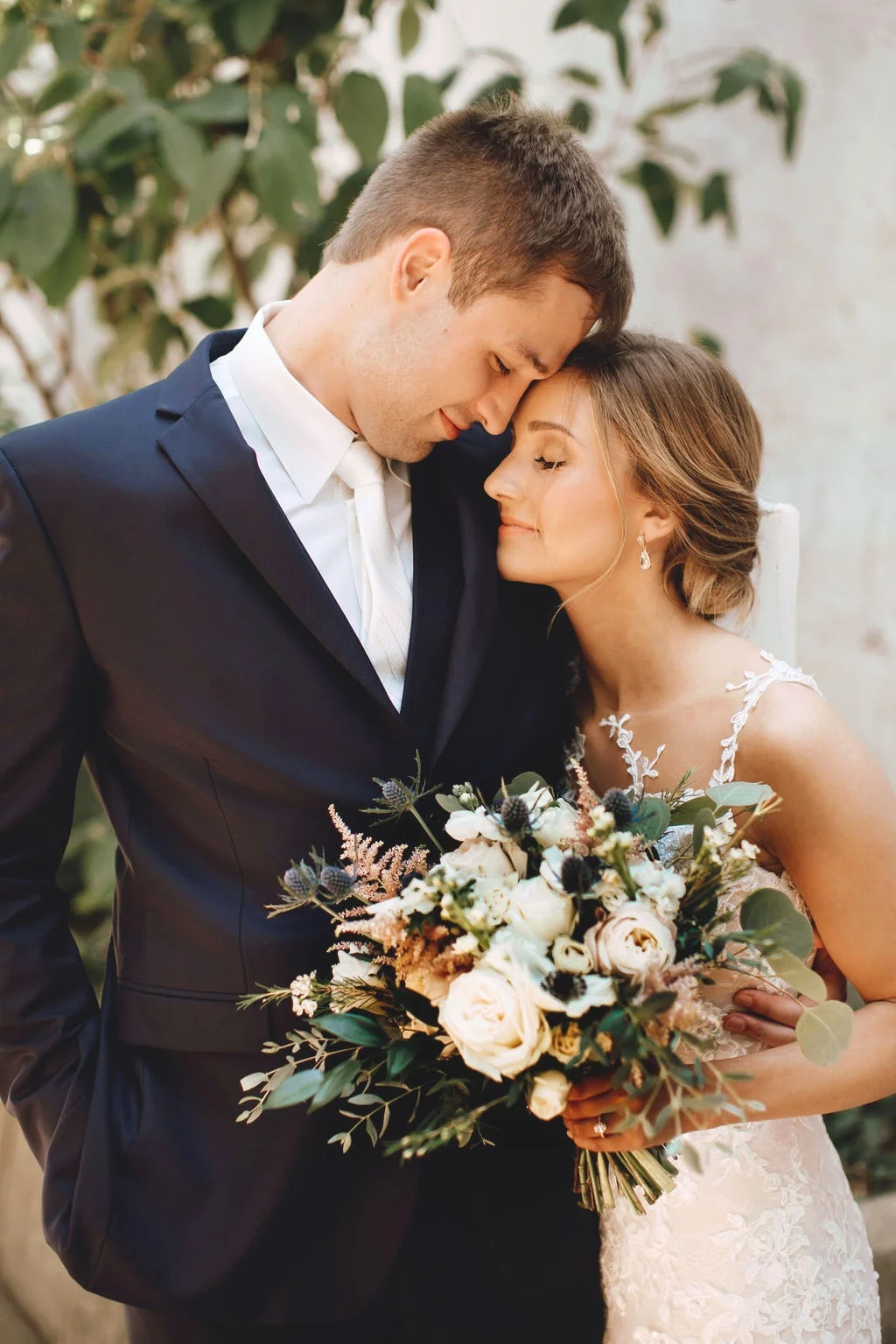 Dusty blues and mauve with garden roses