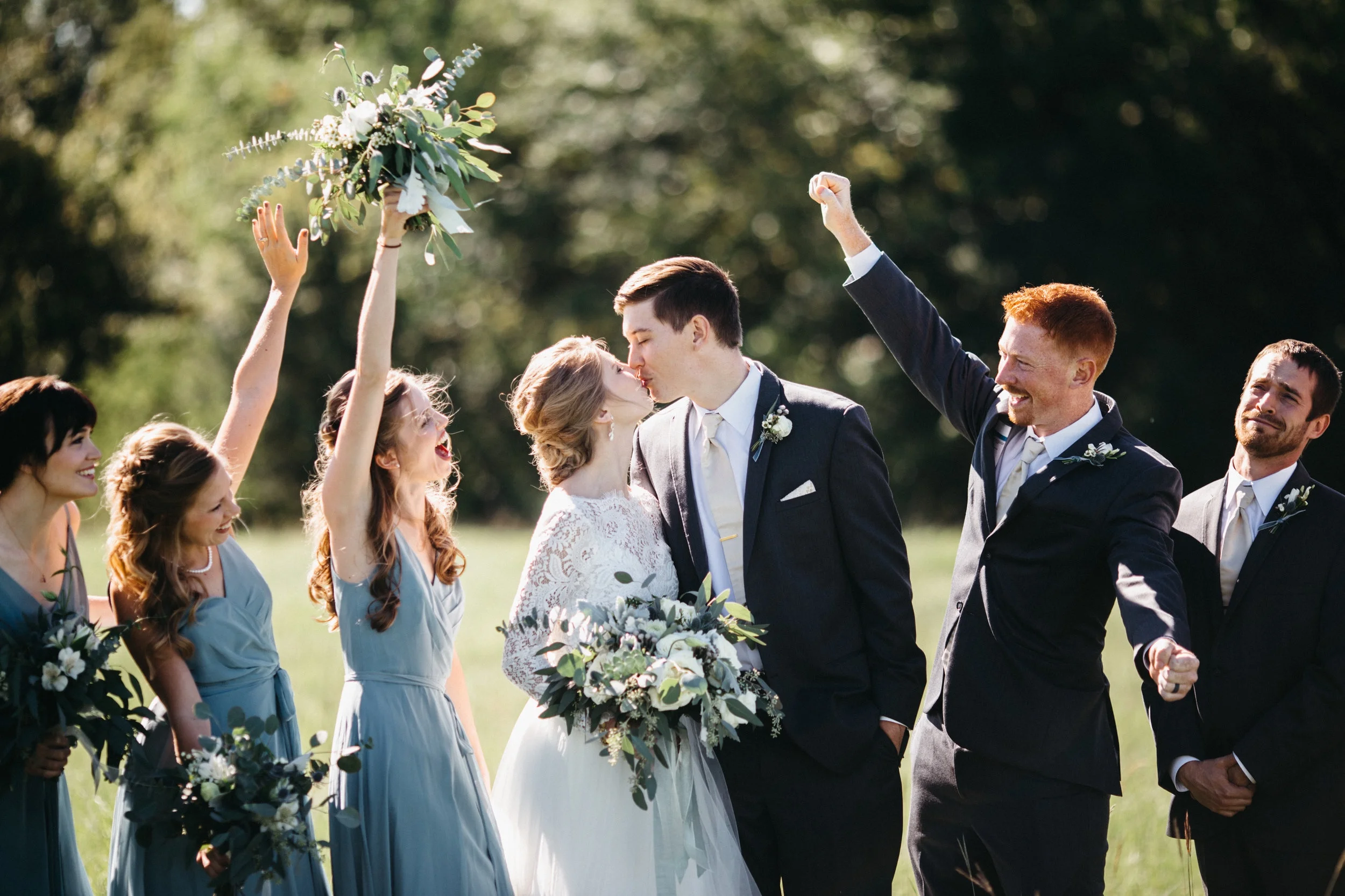 Cool blues and greens with white bouquet
