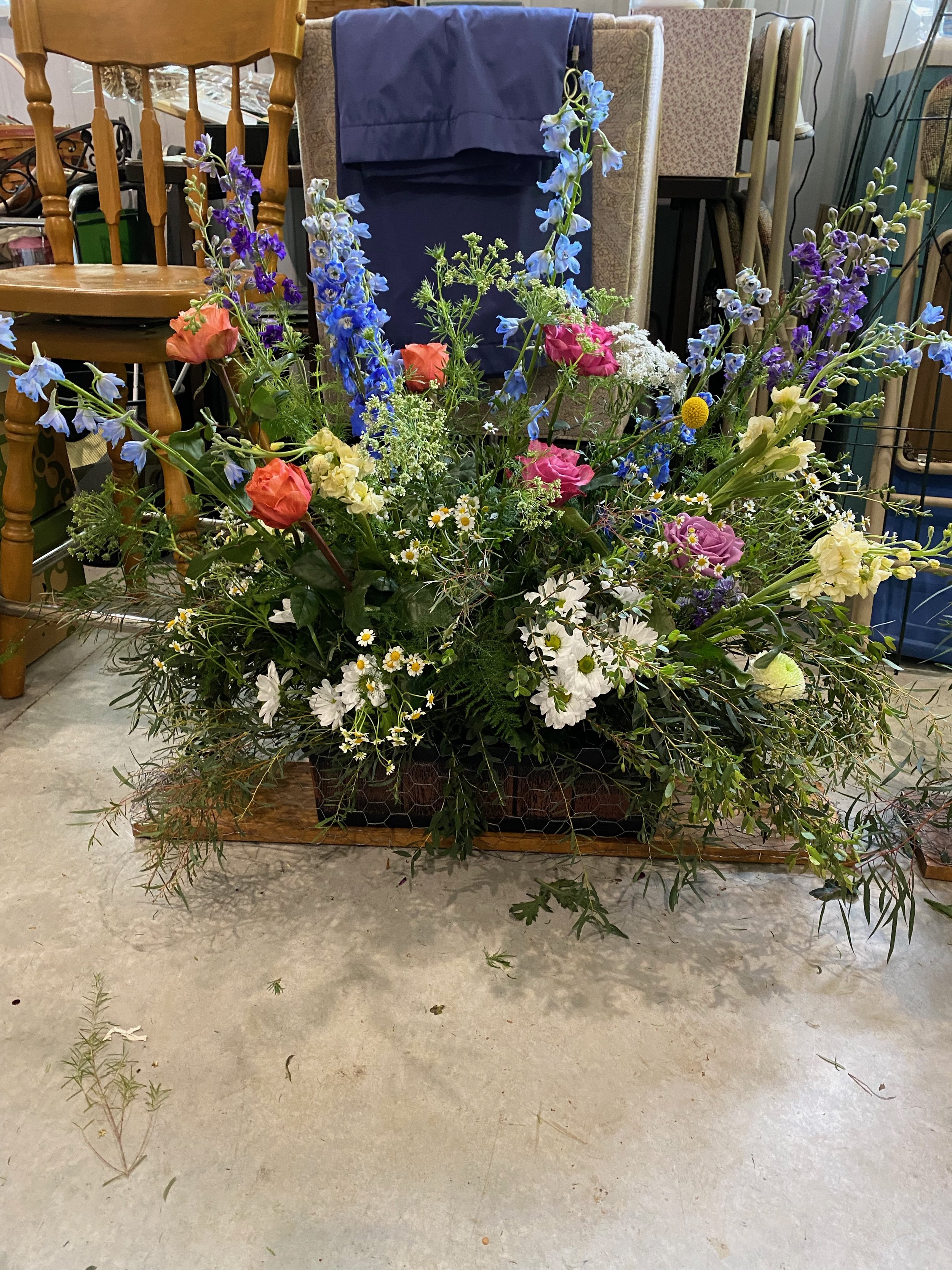 Chicken wire on meadow arrangement