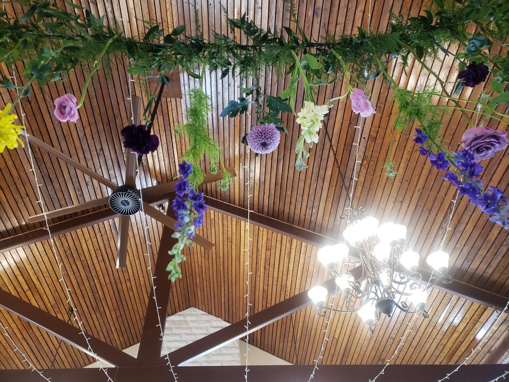 Hanging flowers from below