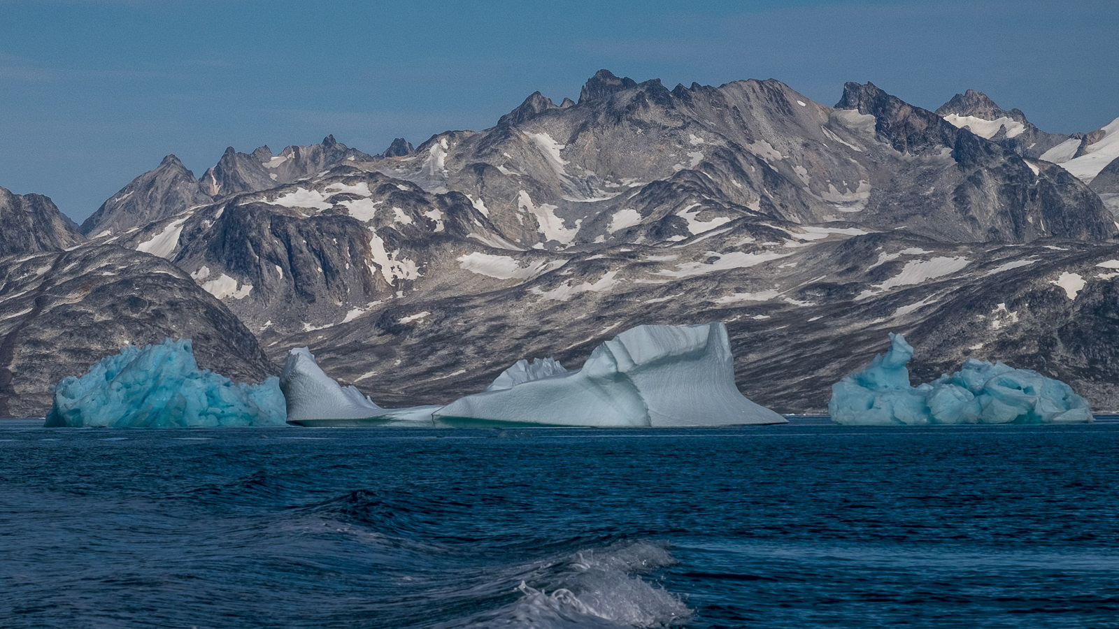 small icebergs on the way to Kuummiut, the intense blue once were flipped over recently
