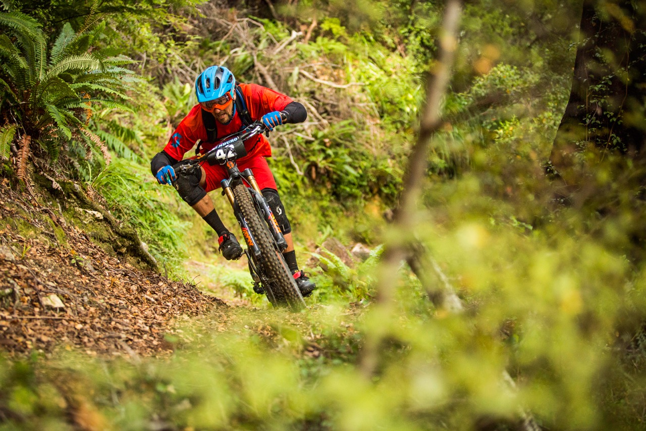 Thomas Raemy ticks off two of Raewyn's list, rocking the goggles/open face lid combo at the NZ Enduro. Photo: Caleb Smith