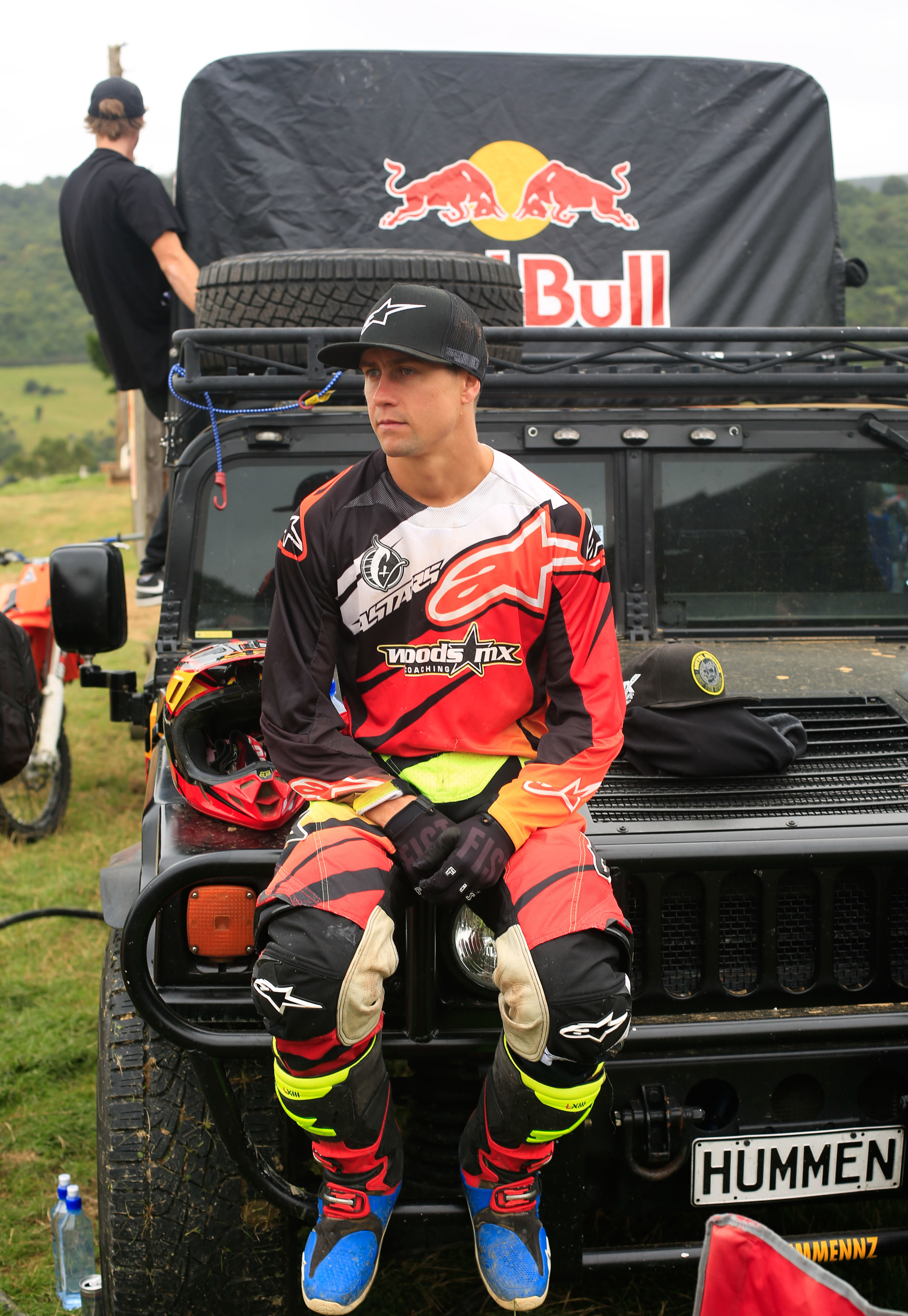 Lewis Woods takes a break between FMX finals.&nbsp;Although mostly a motocross racer, Woods showed his worth with huge whips and big tricks.