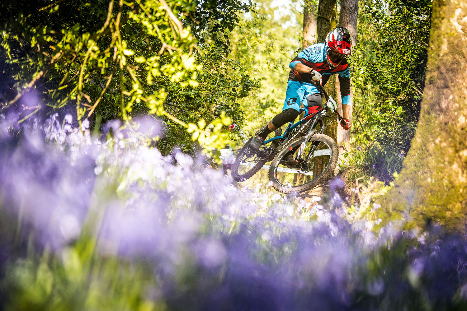 Adrien riding fast and smooth even with a broken hand amidst the pretty flowers.&nbsp; Photo: Lapierre- Jeremy Reuiller