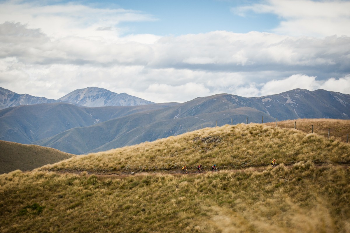 The teams travelling through beautiful terrain