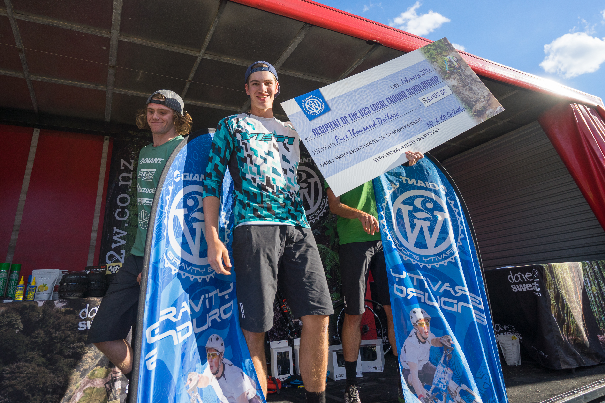 Daniel Self and his $5,000 cheque for the U23 Enduro Scholarship