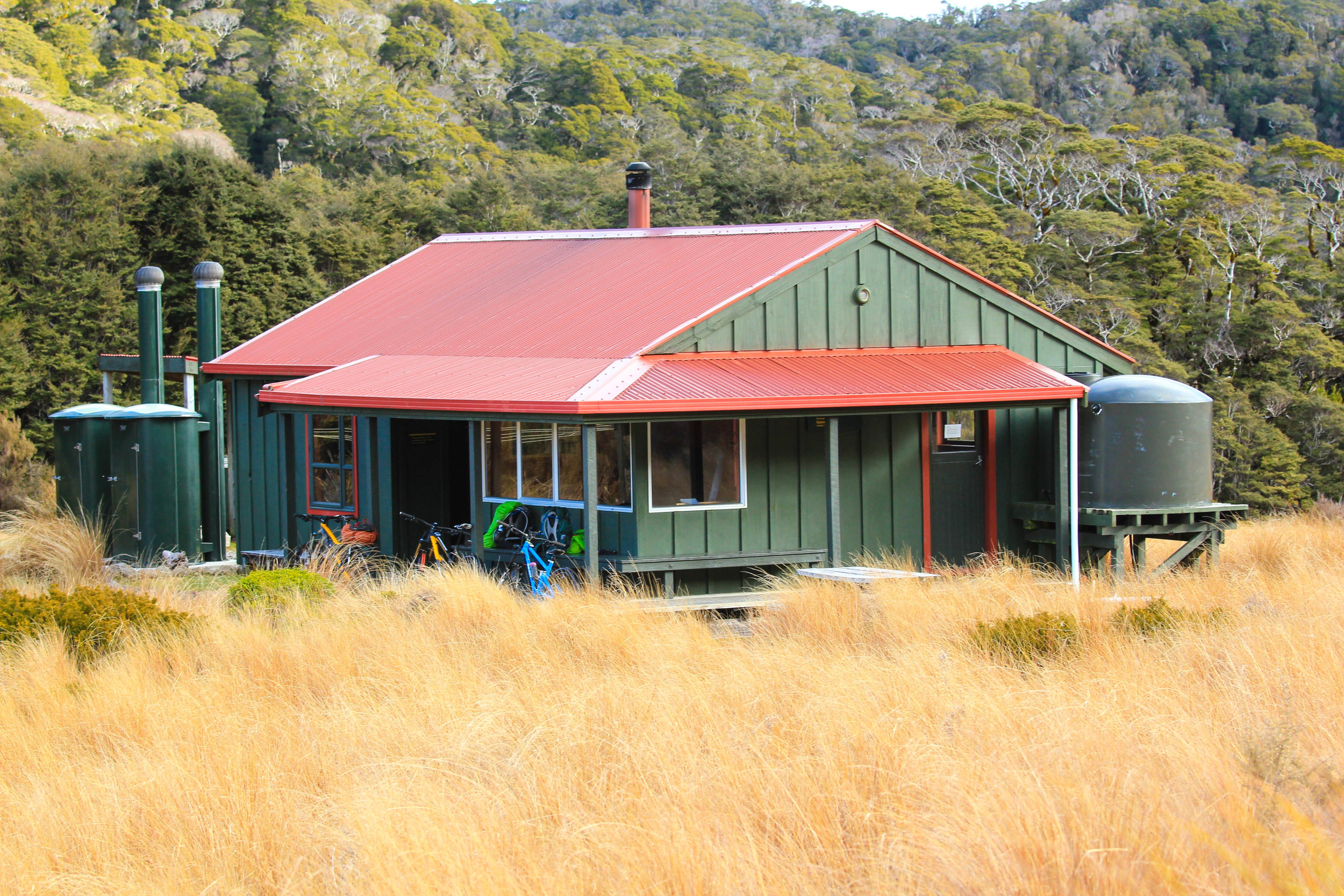 Saxon Hut on the Heaphy Track, a busy thorough fare with both hikers and bikers