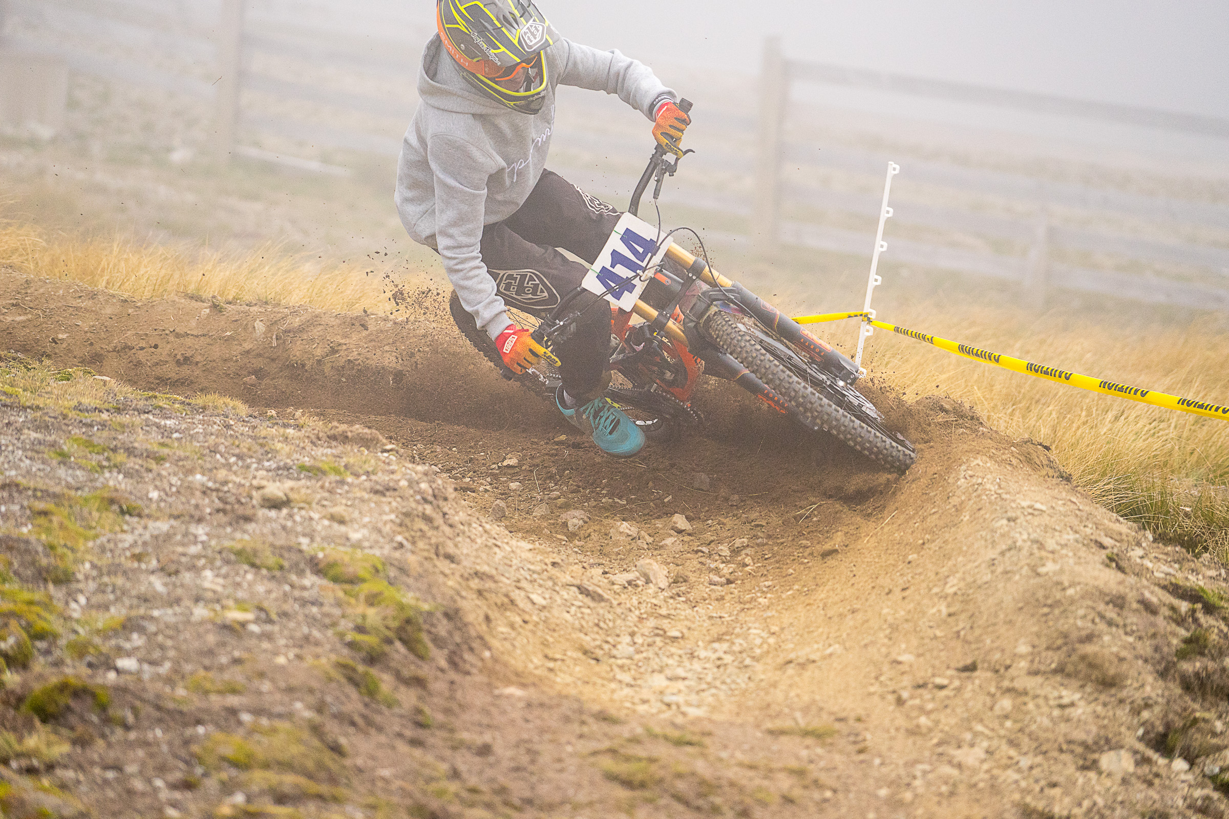 Thomas Masters mid way into blowing through a fresh berm