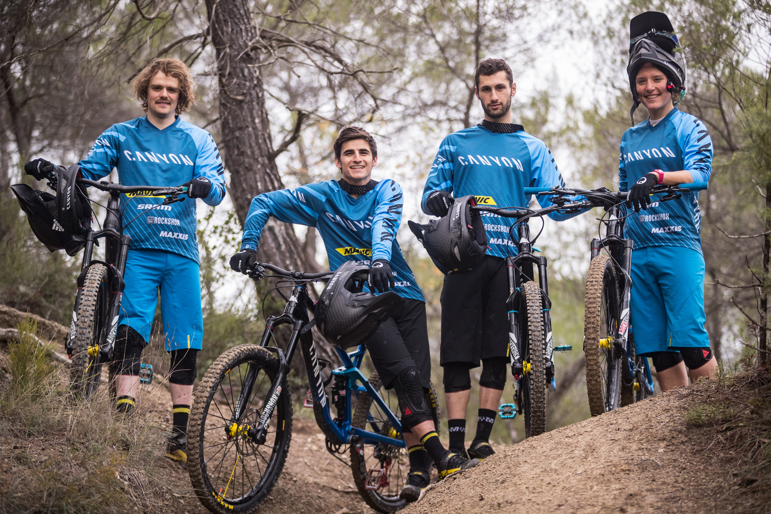 The new line-up: Joe Barnes, Dmitri Tordo, Florian Nicolai, Ines Thoma. Copyright: Canyon Bicycles Markus Greber