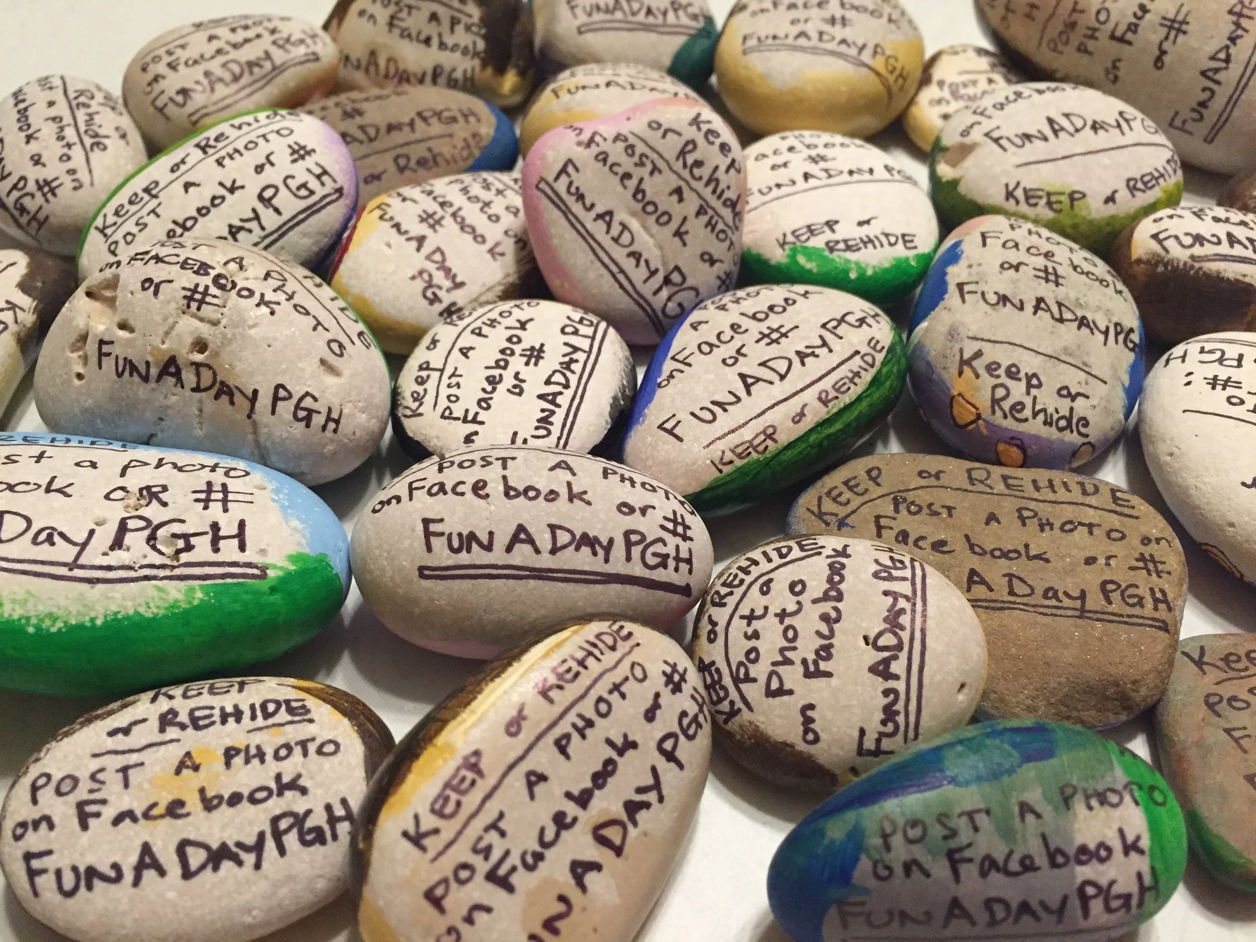 Rocks labeled and ready to hide.