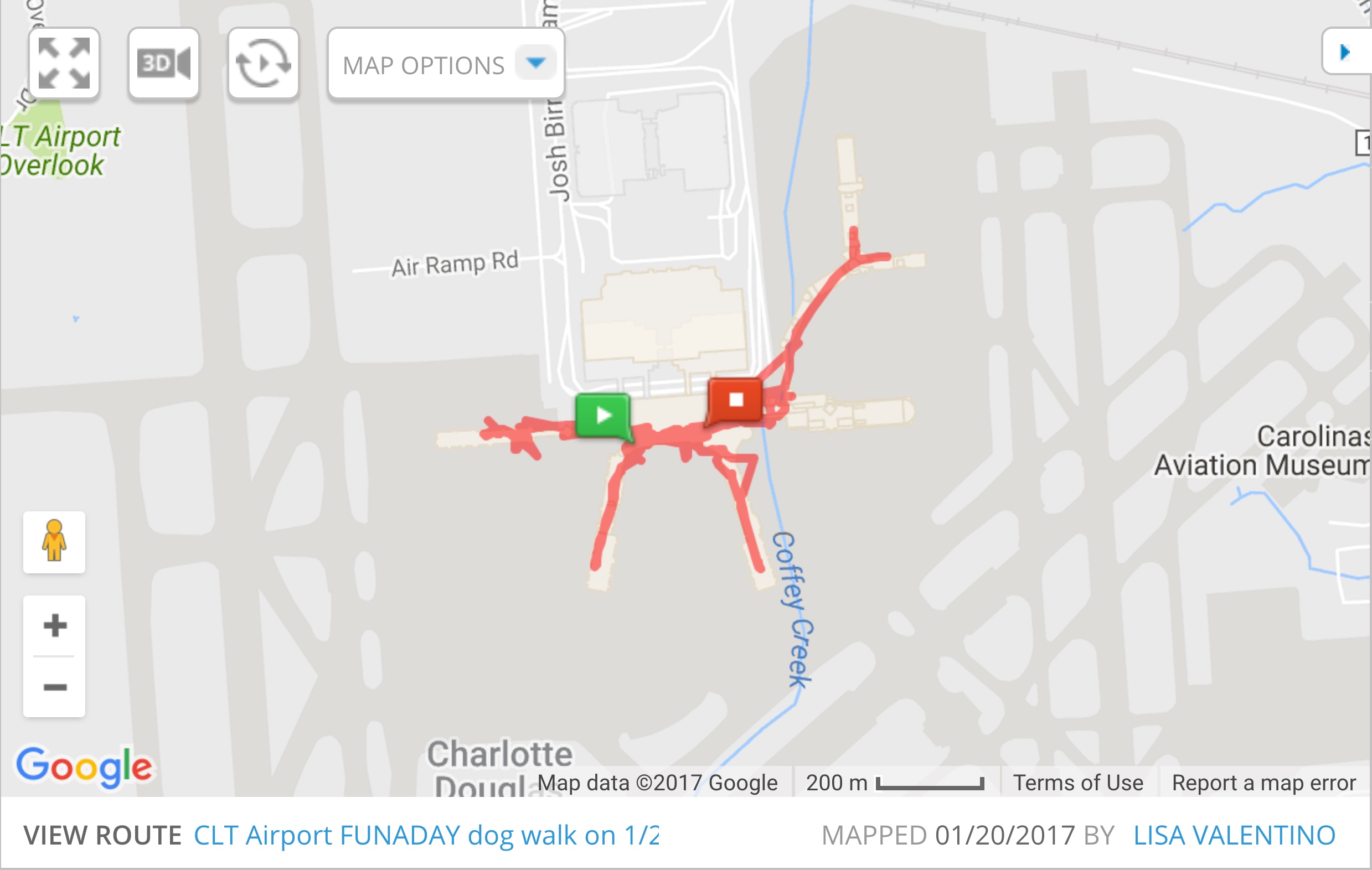 Airport walk in Charlotte, walking a "dog".