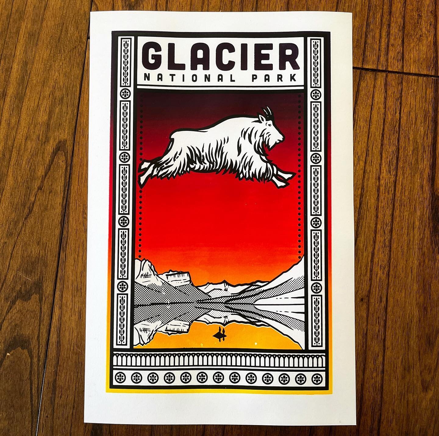 New color variation of the Glacier poster available this weekend at the @handmademt fair at the Brick in Bozeman I like how this sunset gradient turned out. After this weekend I&rsquo;ll put them on my website, but if you want to pick one up first I&