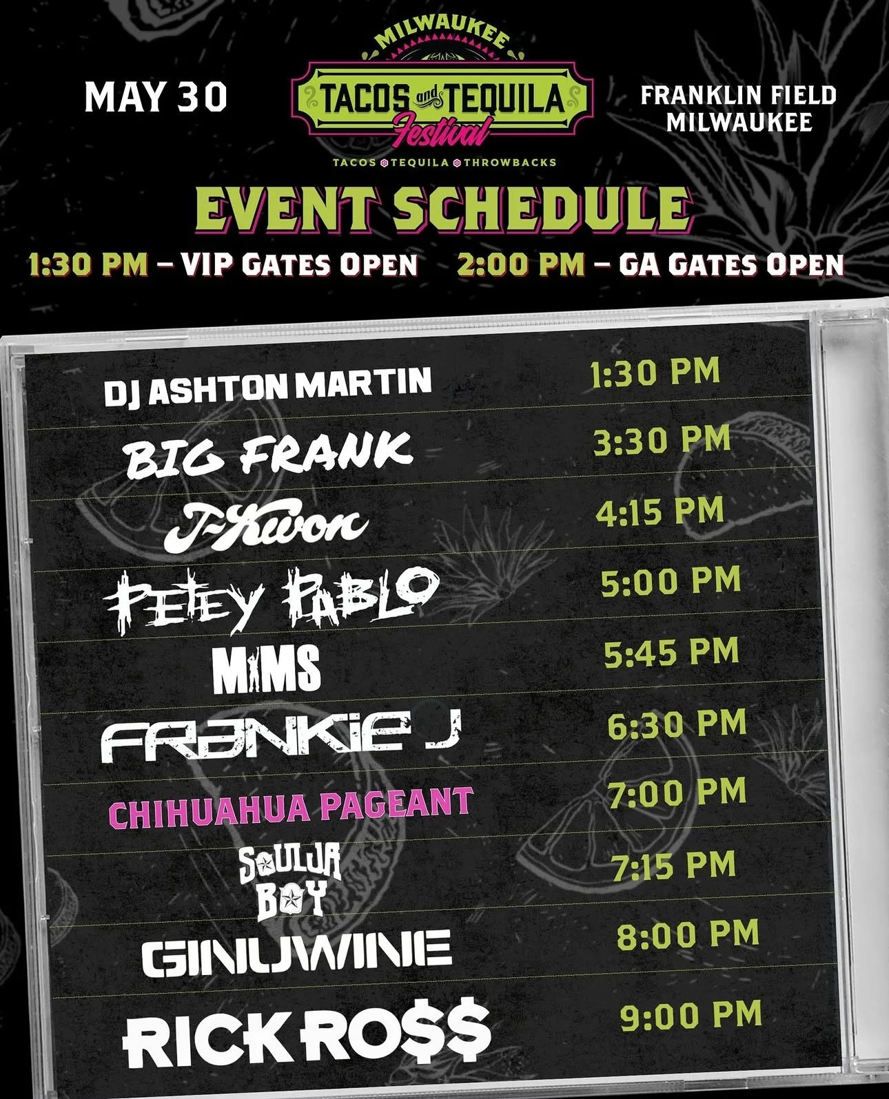 Always a surreal feeling sharing a lineup with some of the biggest names in the game🏆

Next stop: Milwaukee for Tacos &amp; Tequila Festival this Saturday, May 30th 🌮🥃☀️ Rick Ross is headlining, and I&rsquo;ll be holding down the main stage all da