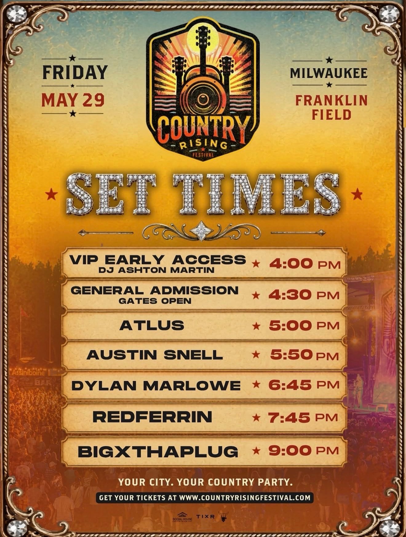 Grateful to be part of my first year at @countryrisingmke Music Festival this Friday🤠🔊 I&rsquo;ll be keeping the energy high from the moment VIP gates open and setting the tone for an incredible day of live music🎧

Huge thanks to the team for the 