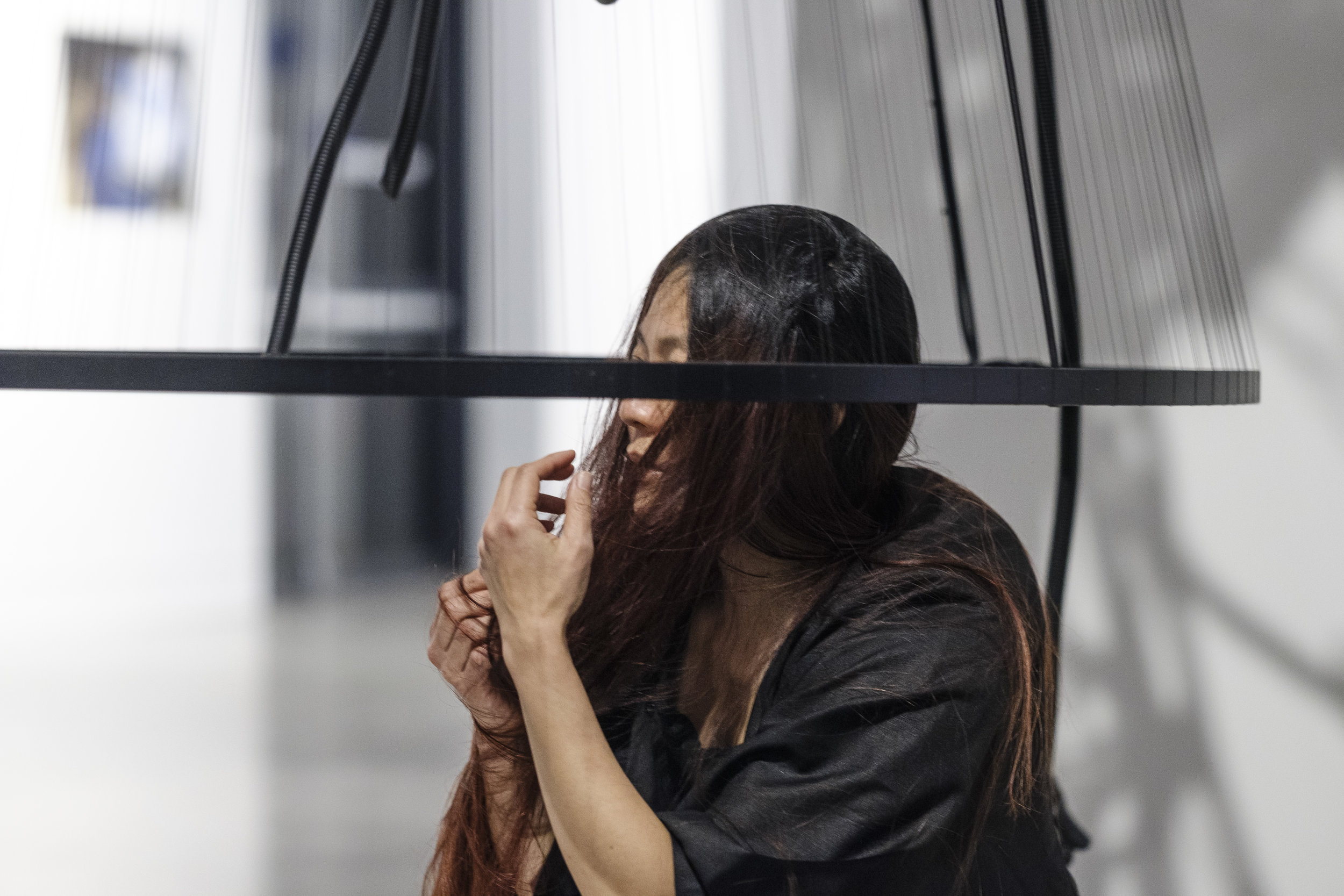 SFTB #1 performance-sculptural installation, with every breath group exhibition curated by Rilka Oakley, Blue Mountains City Gallery Photo: David Brazil