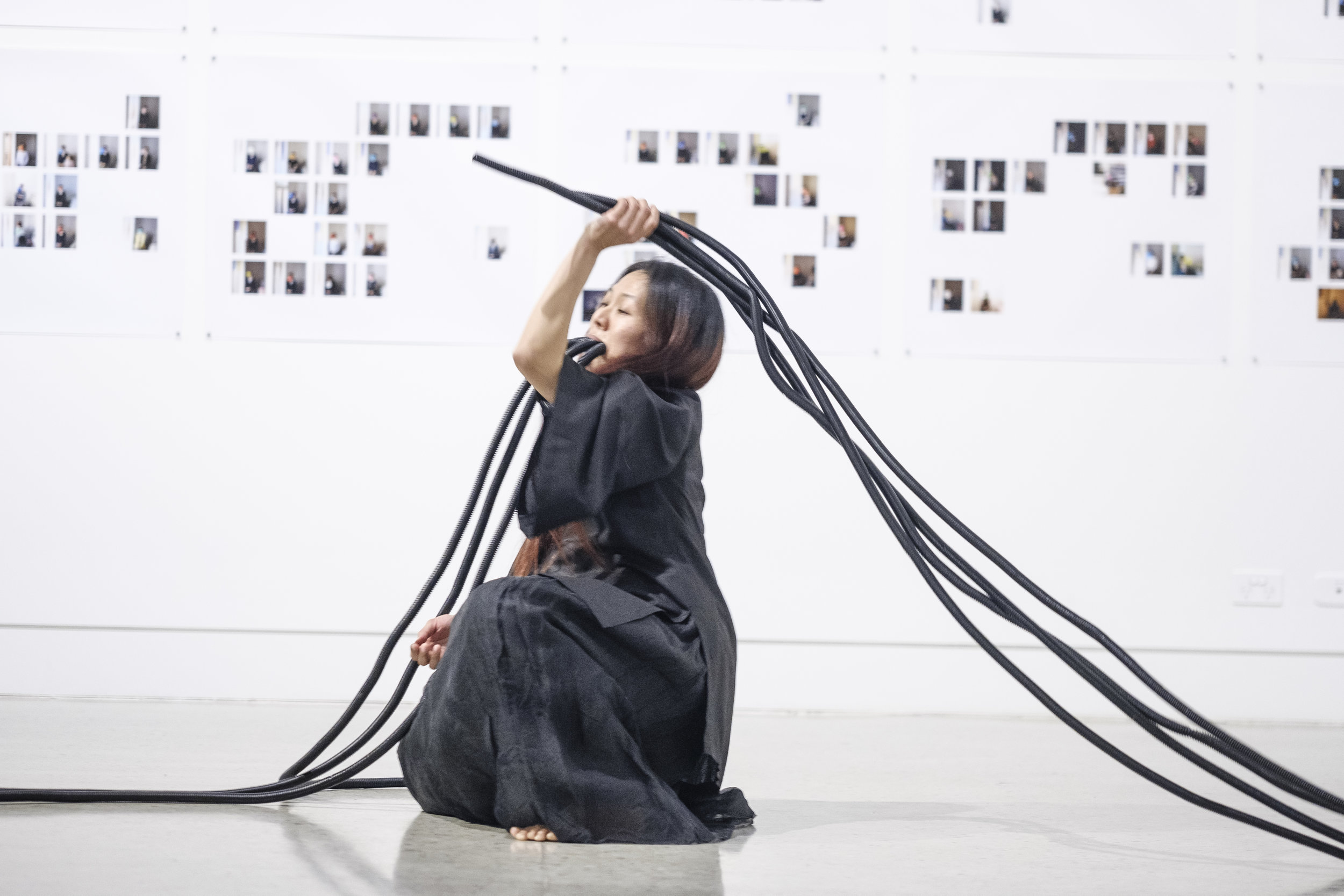 SFTB #1 performance-sculptural installation, with every breath group exhibition curated by Rilka Oakley, Blue Mountains City Gallery Photo: David Brazil