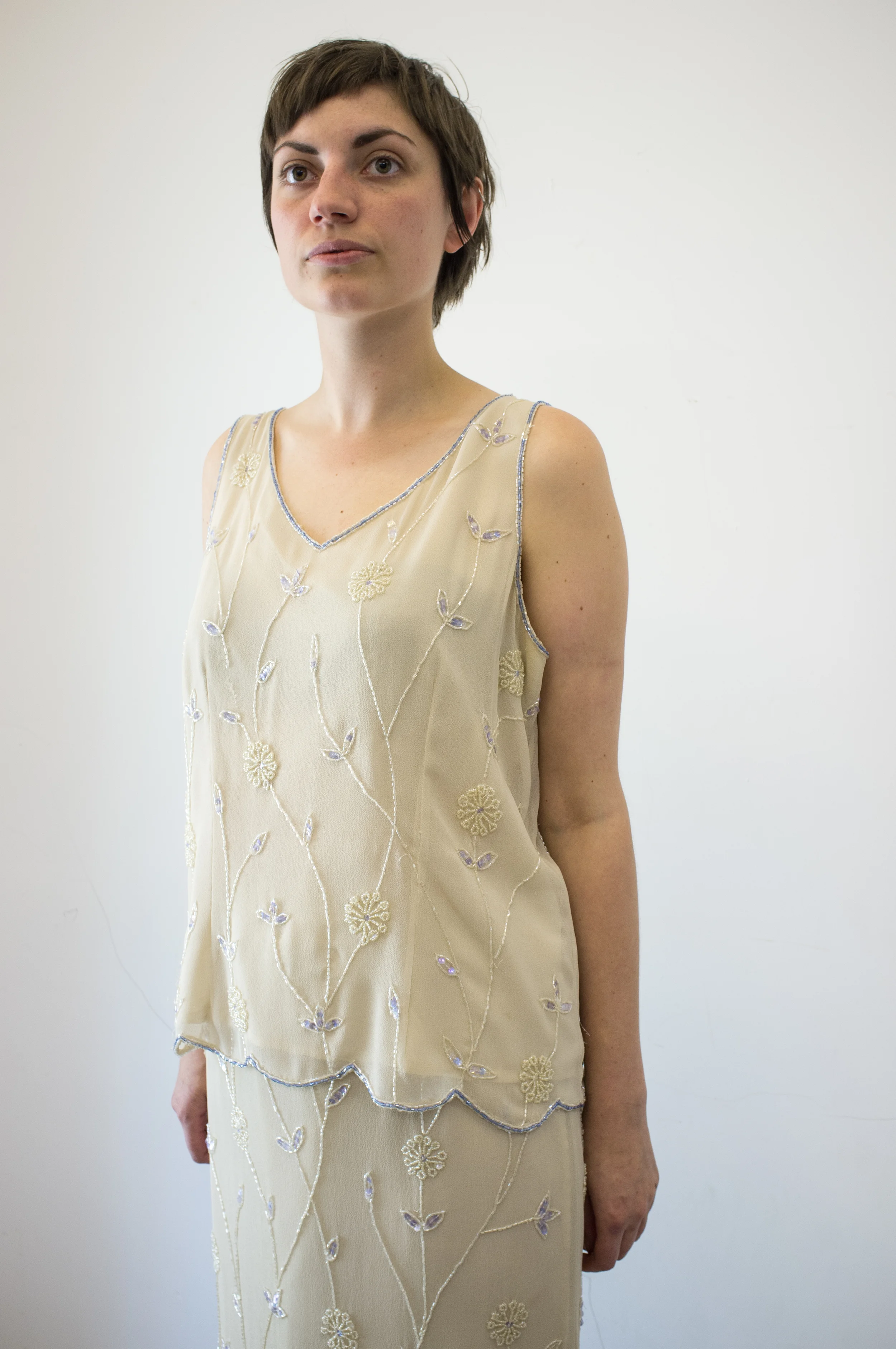 Two Piece 1990 Champagne Top & Skirt (Size 14/16)