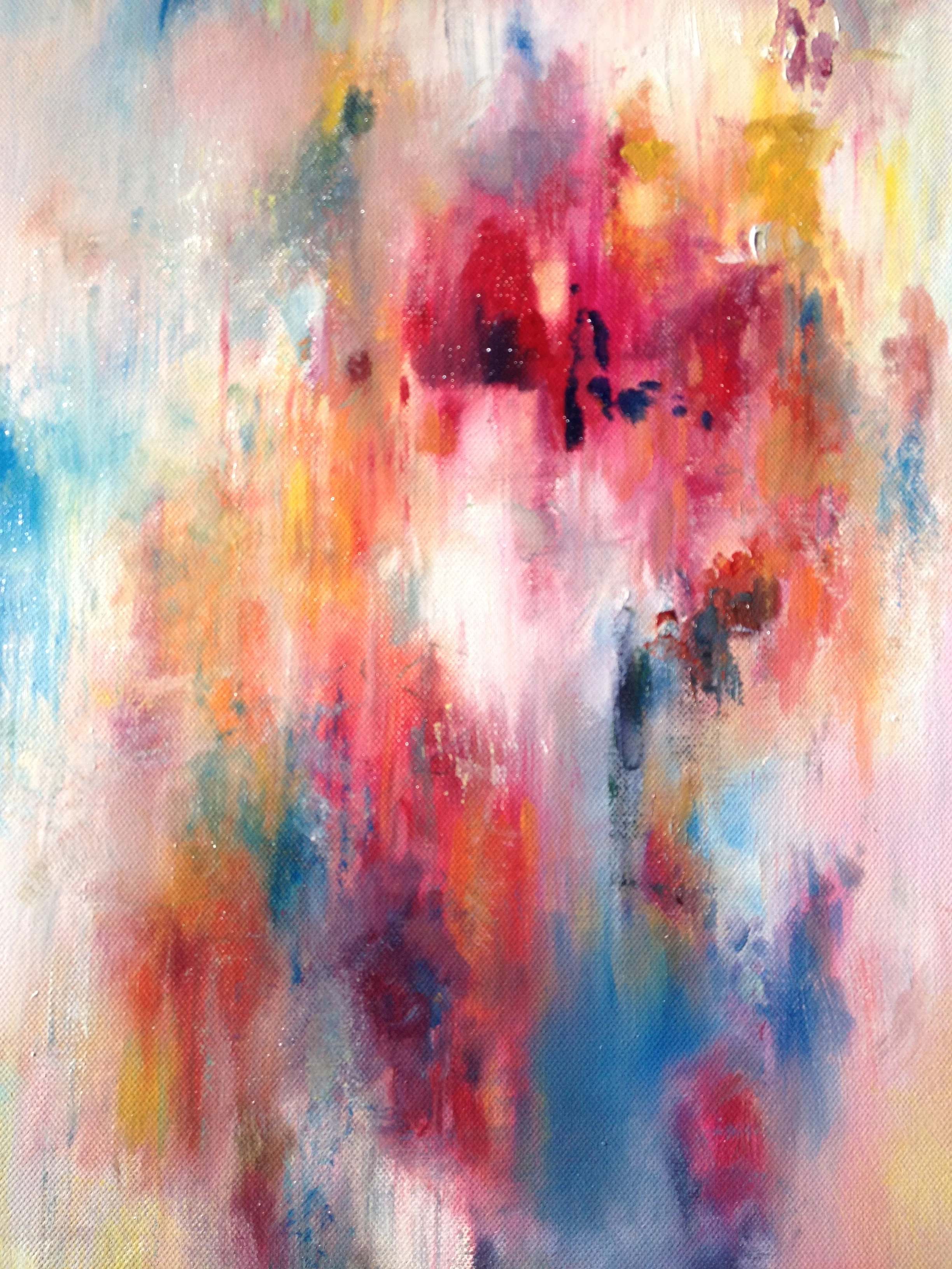 Playing with oil paint in vertical patches/stripes.
