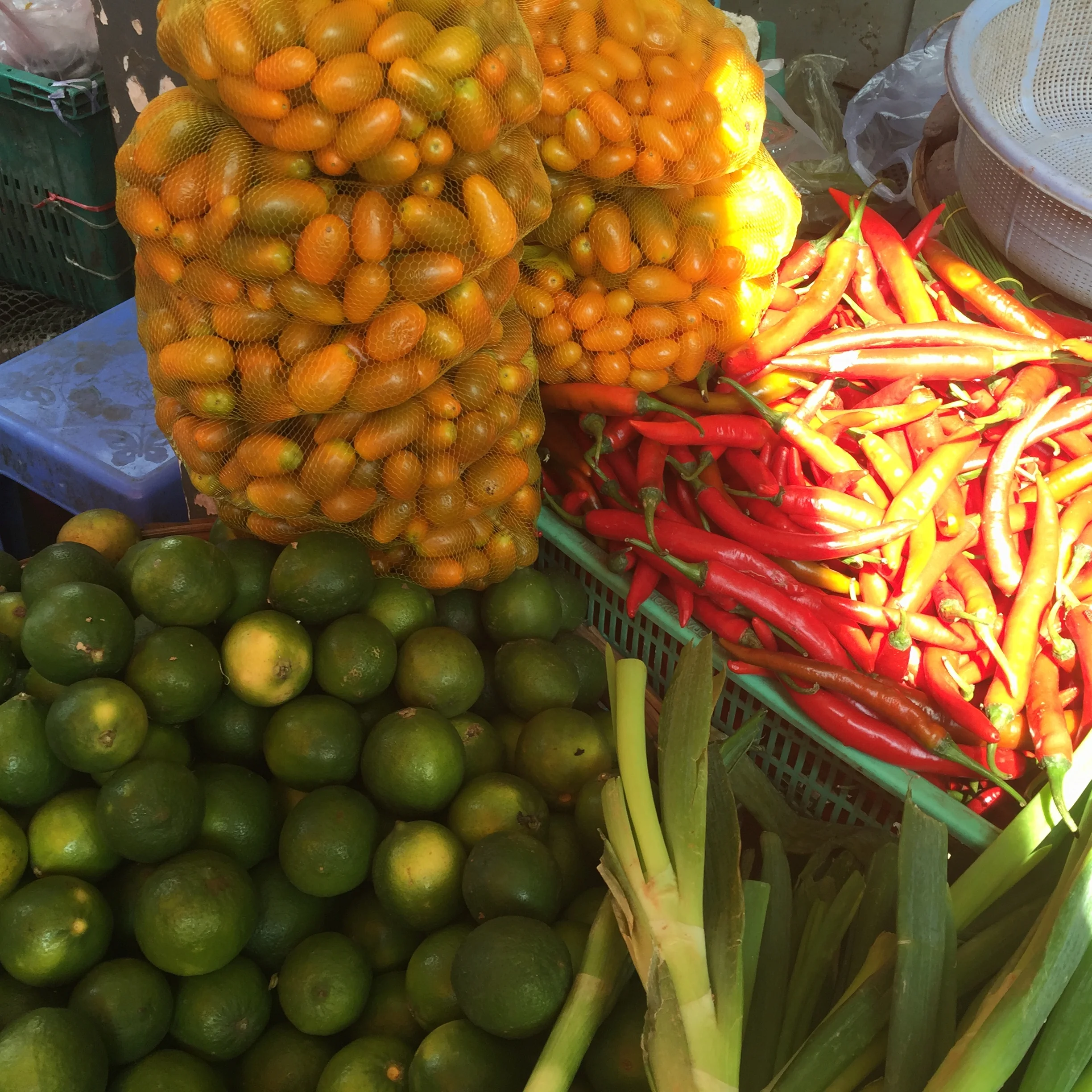 Bright fruits and veggies.