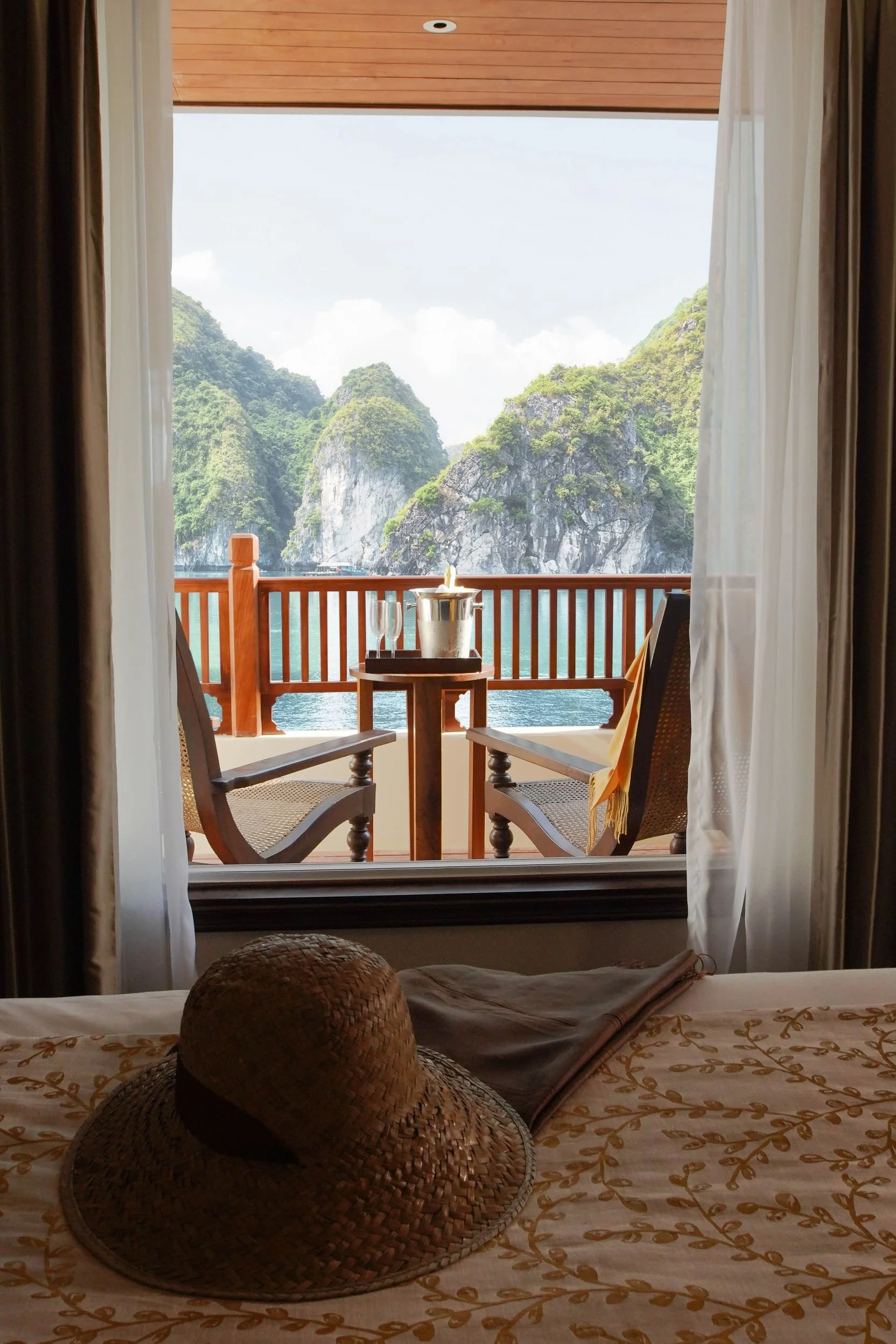 Bedroom view of suite balcony, Lan Ha Bay Vietnam