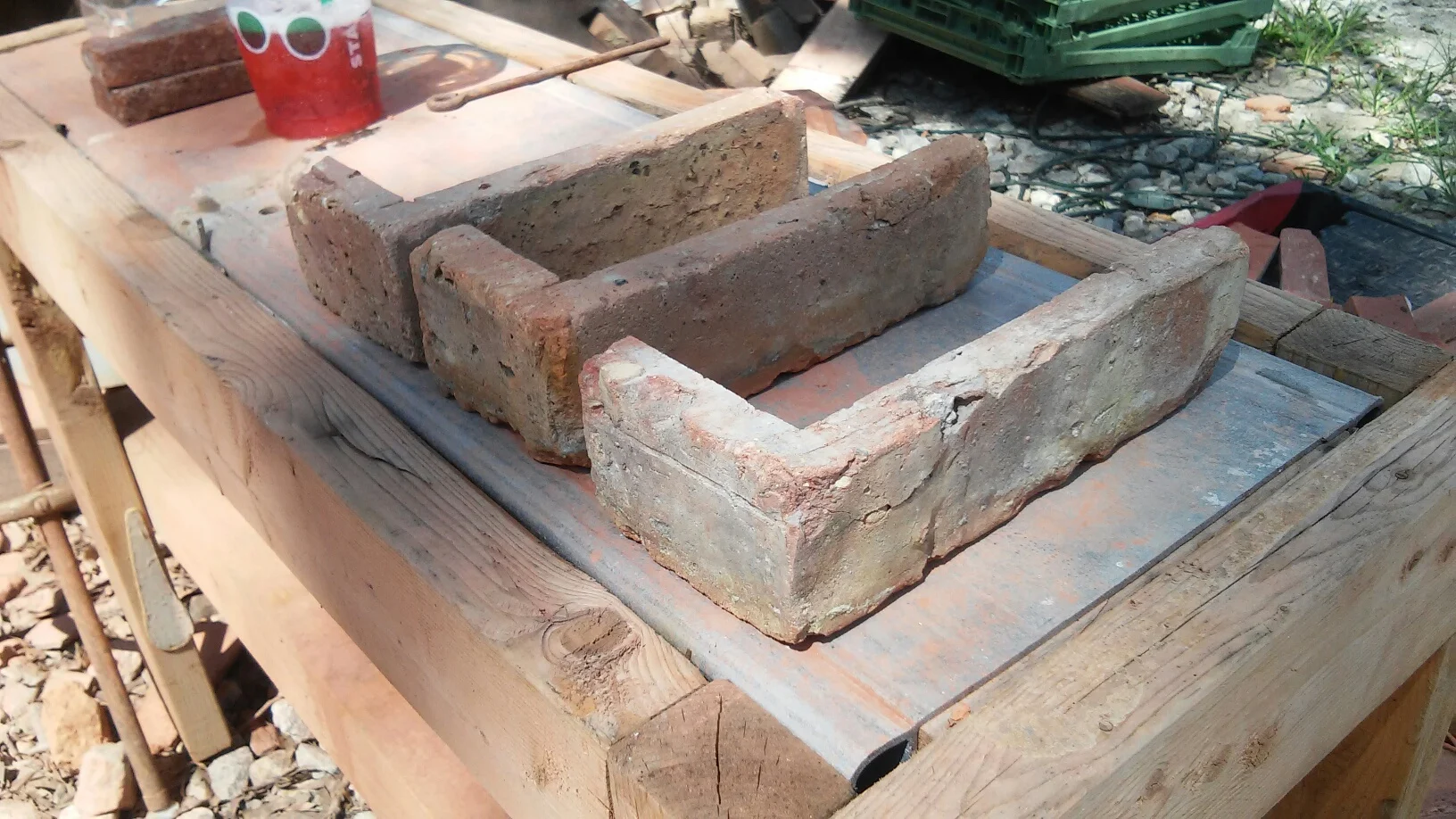 Corner-Cut Brick Tiles available by request Dimensions: 3.75" width , 8" length, 2.5" height and 1/2" thick