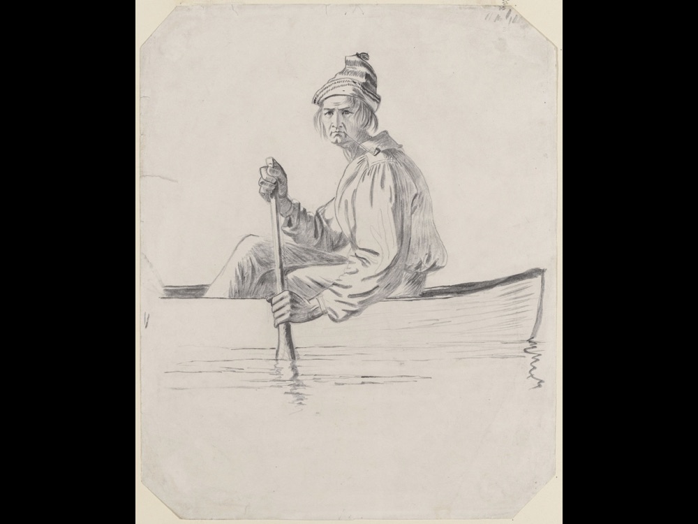 One of Bingham's drawings for his masterpiece, Fur Traders Descending the Missouri. Image courtesy of Bingham Trust . 