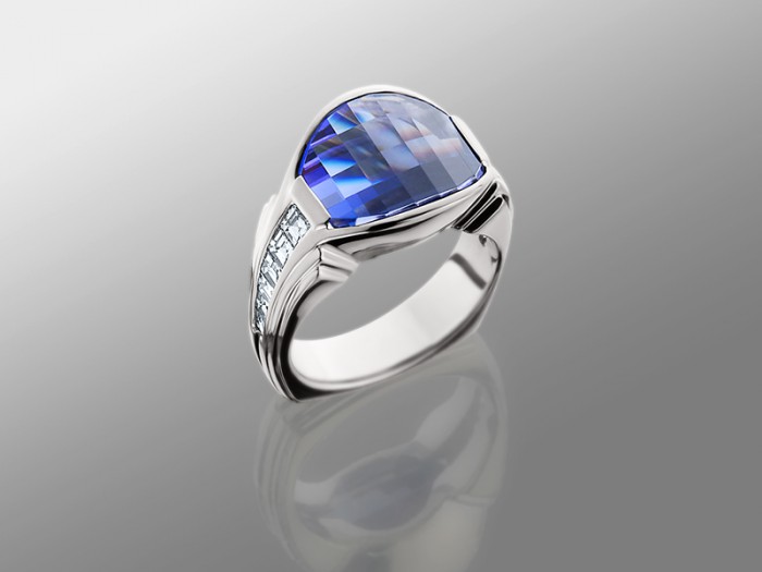 Tanzanite In Platinum Ring With Baguette Diamonds