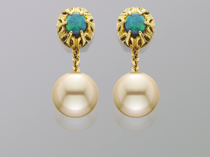 Black opal earrings with South Sea Pearls