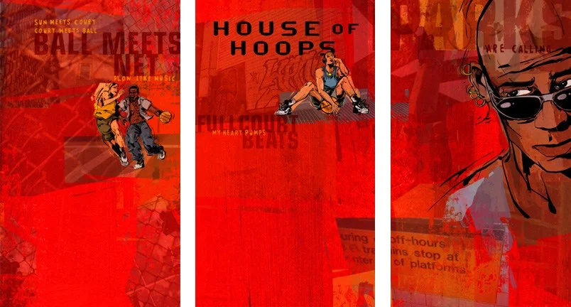 Posters which define the boundaries of the House of Hoops area in the retail space