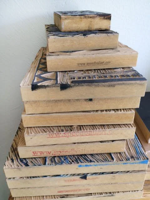  The forever growing carved&nbsp;linoleum blocks in my studio 