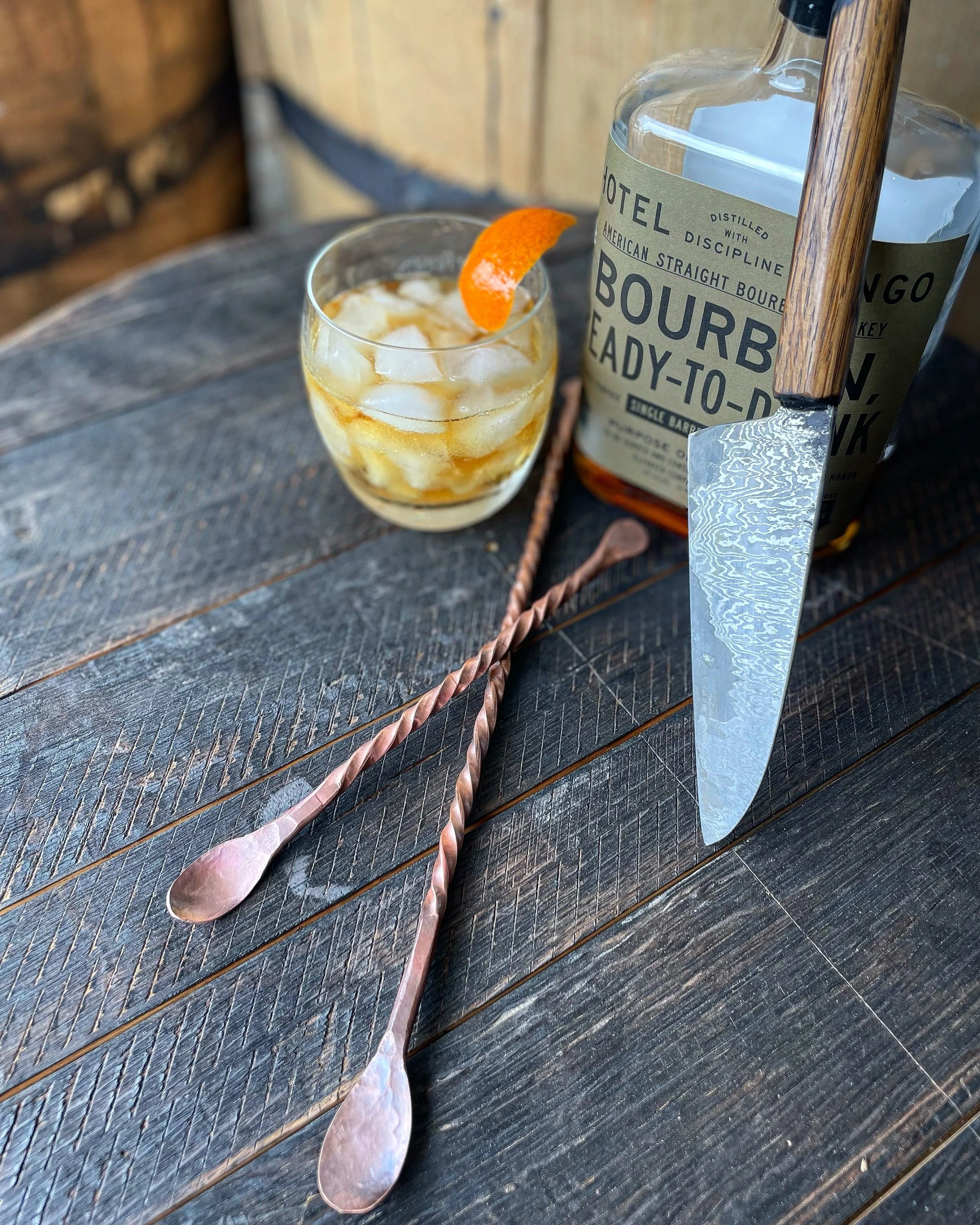 Bourbon Barrel Band and Nickel Damascus Jacket Petty with Bourbon Barrel Handle