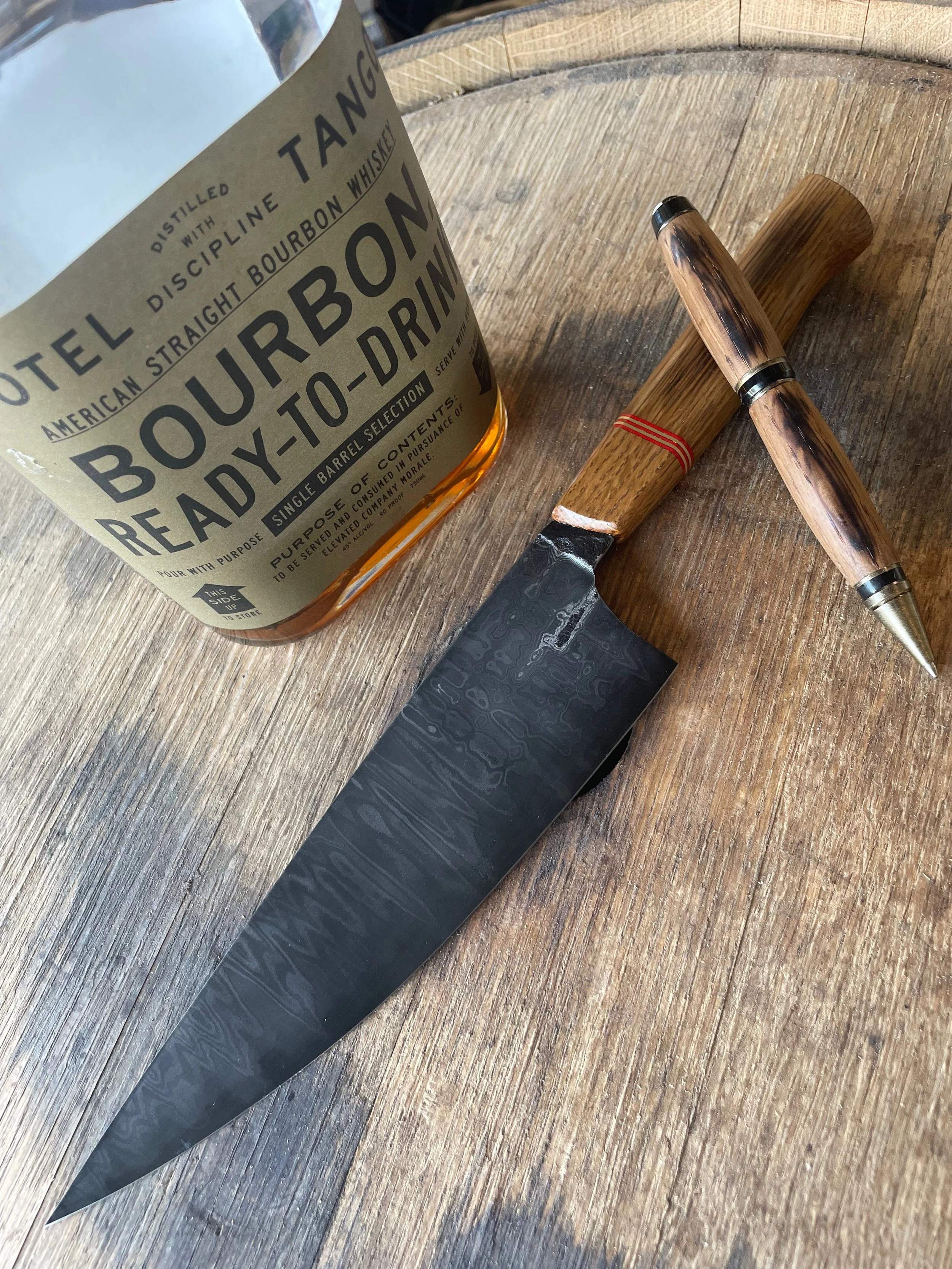 Bourbon Barrel Band Damascus Chef with Barrel Wood Handle