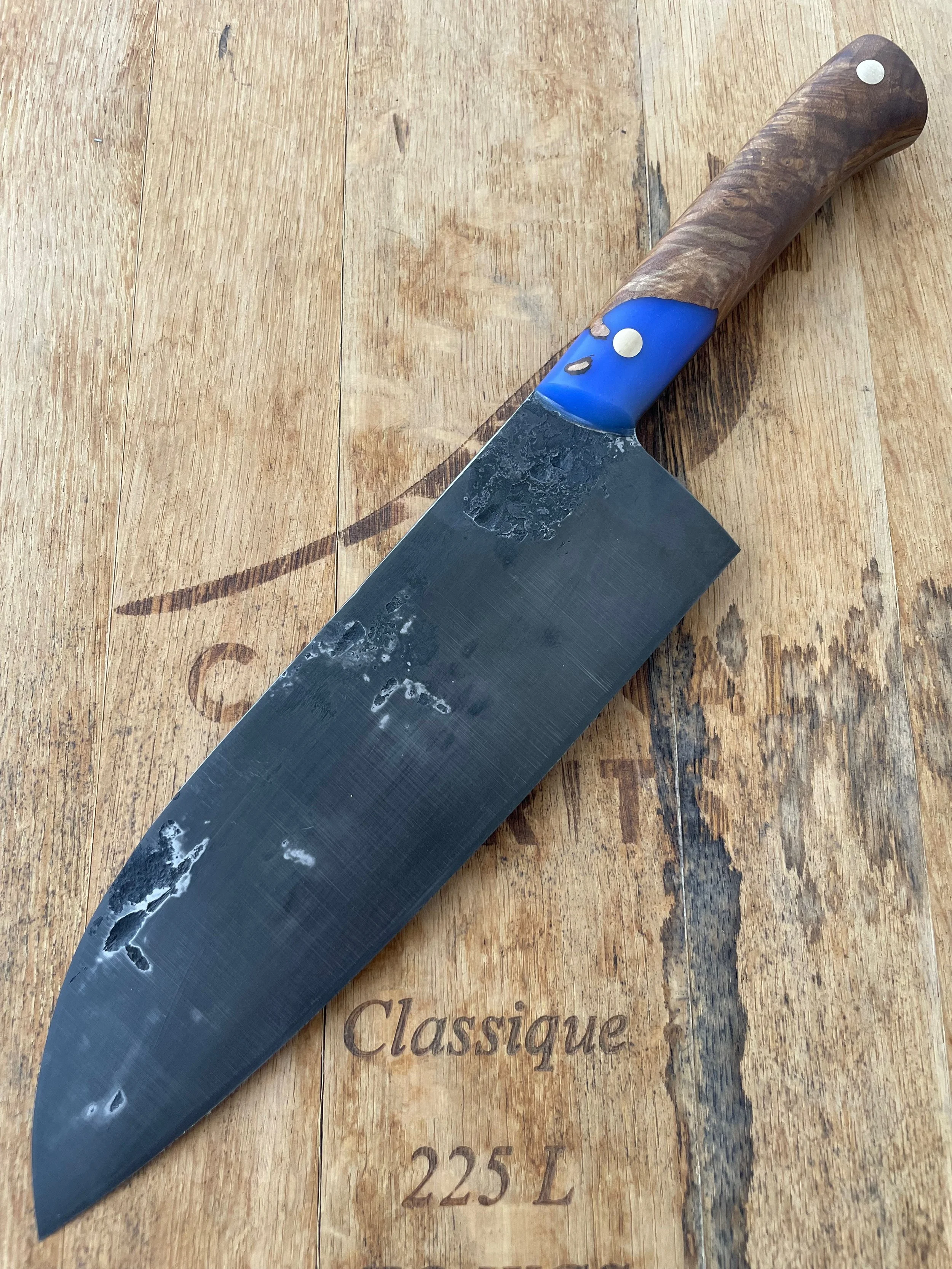 Carbon Steel Gyuto with Resin Cast Maple Burl