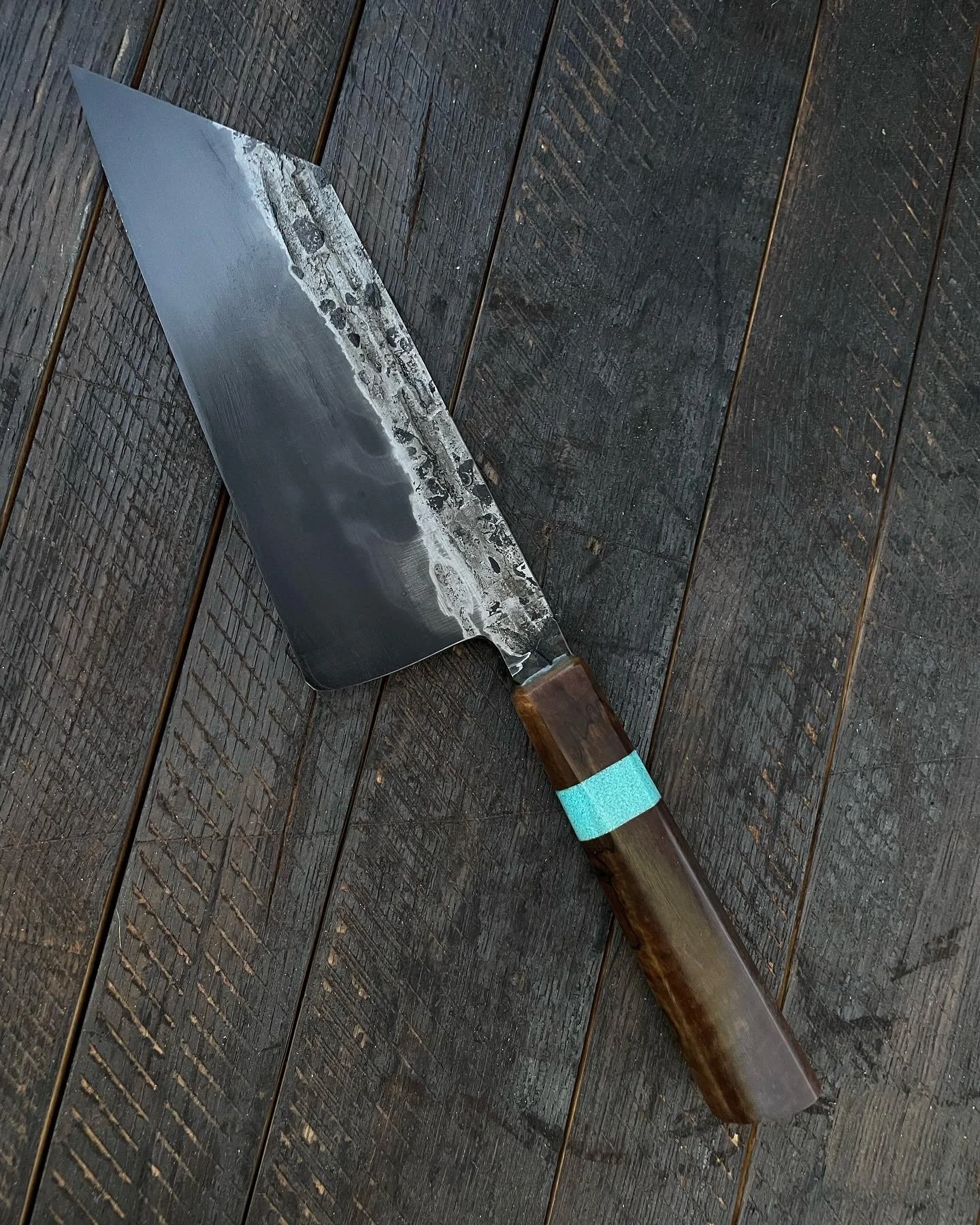 Forged Carbon Steel Bunka with Spalted Maple and Rest Cast Turquoise