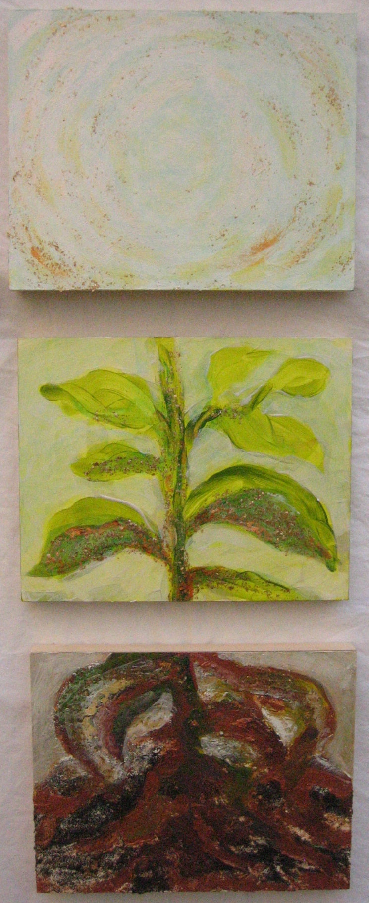 Transformation of Archetypal Plant triptych ( crown - stem - roots) acrylic on wood panel (3) 10in x 12in