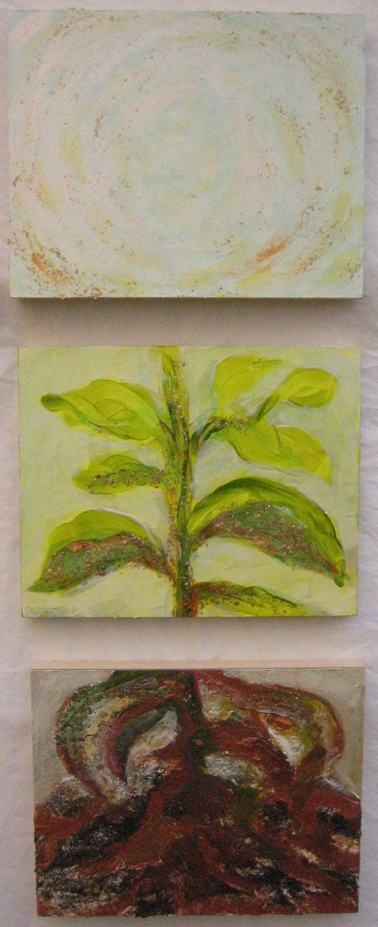 Transformation of Archetypal Plant triptych ( crown - stem - roots) acrylic on wood panel (3) 10in x 12in