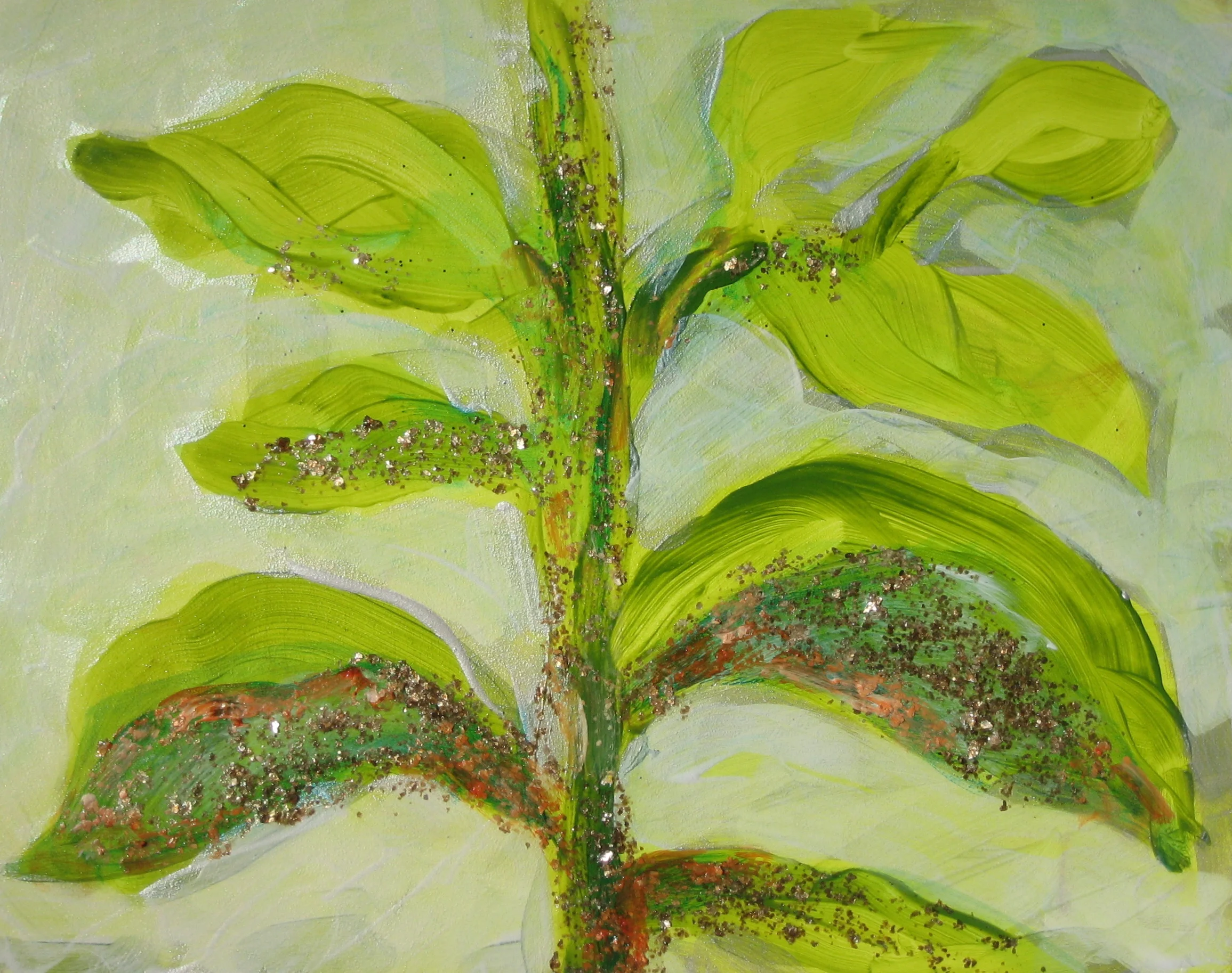 Transformation of Archetypal Plant - stem acrylic on wood panel 10in x 12in