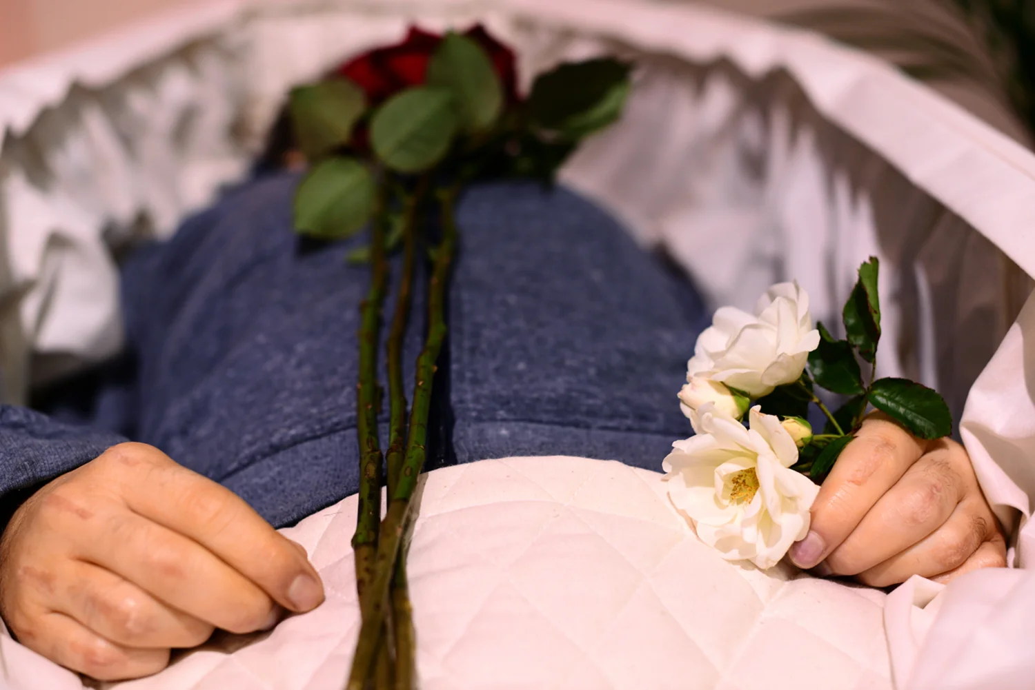 Matt in the casket before heading to the crematorium. The scars on his knuckles were made during the autopsy to determine whether he'd used his fists that night. He hadn't.