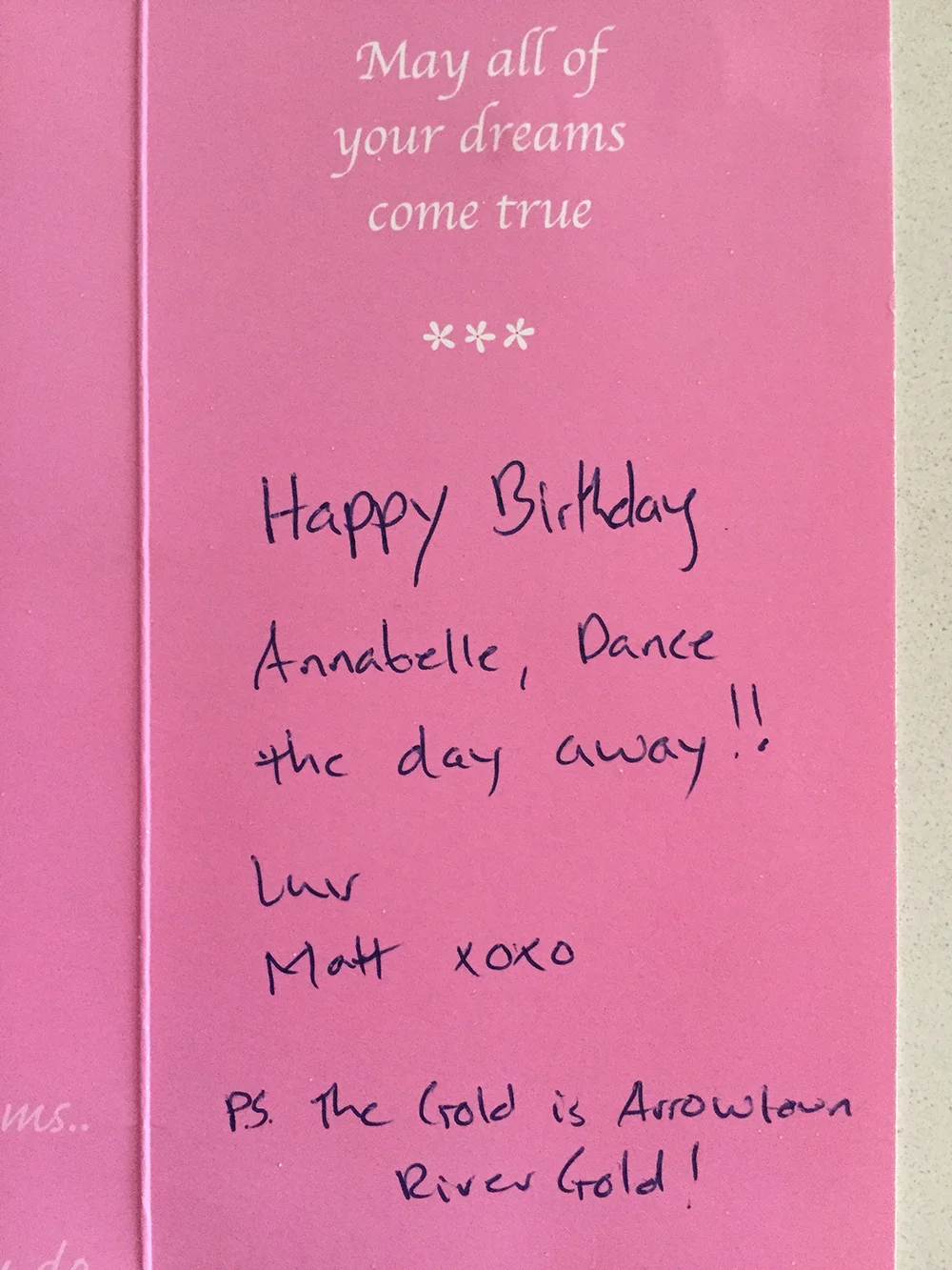 Matt sent this note to his niece along with a tiny vial with some Arrowtown gold in it.